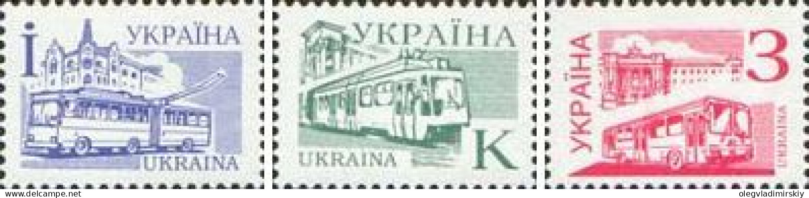 Ukraine 1995 Definitives City Transport Tramway Bus Trolleybus Set Of 3 Stamps MNH - Tram