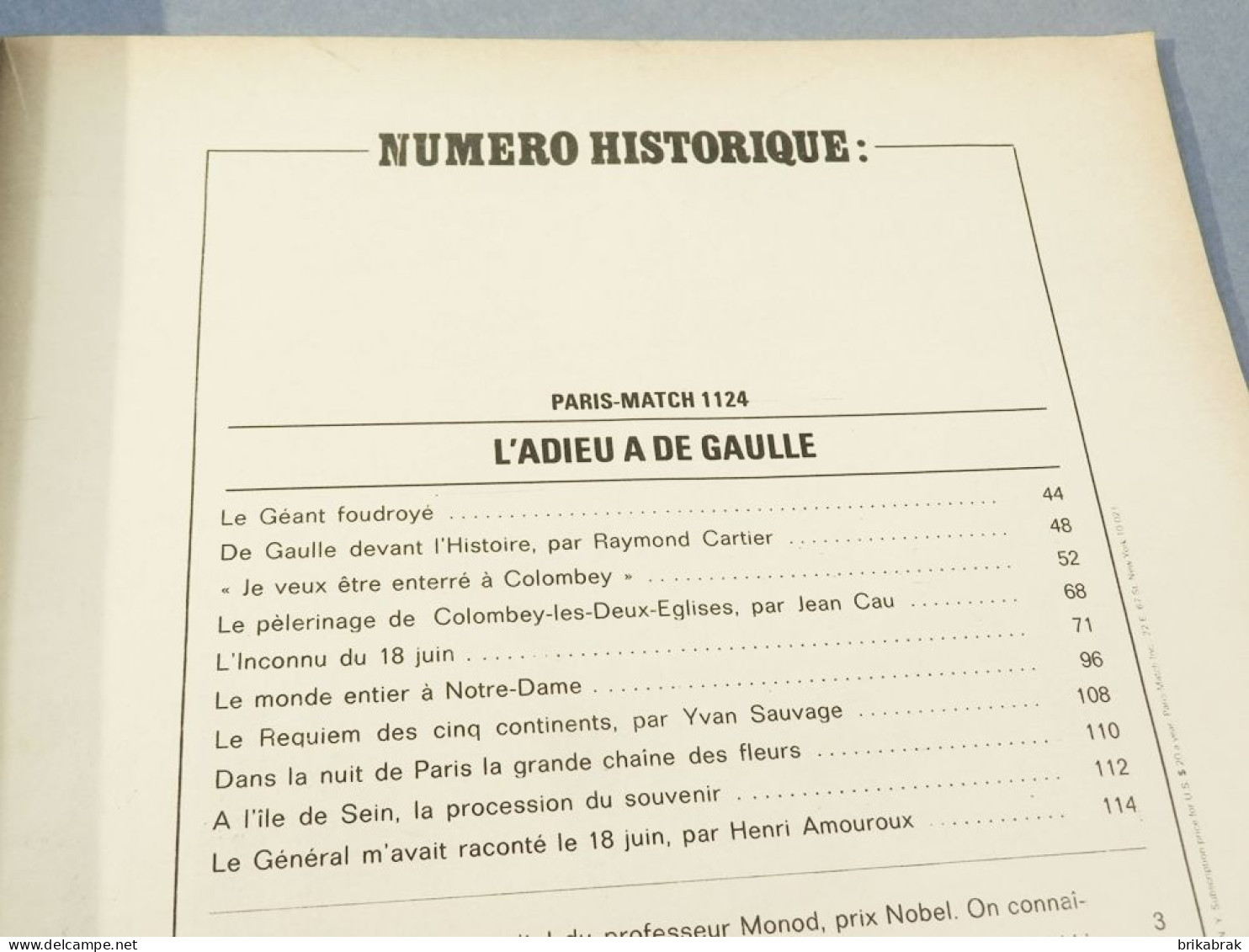 + PARIS MATCH NUMERO HISTORIQUE L'ADIEU A DE GAULLE @ Histoire Président - Frans