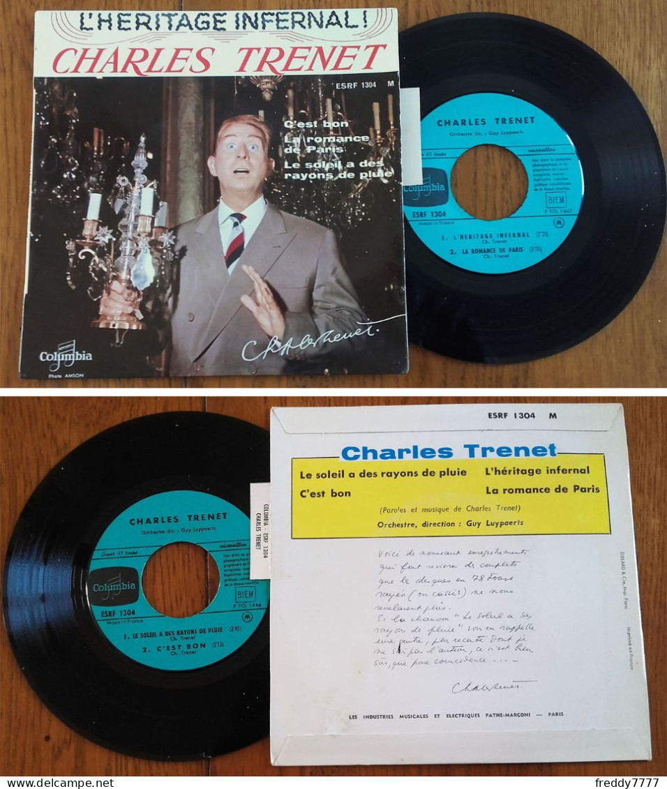 RARE French EP 45t RPM BIEM (7") CHARLES TRENET «L'héritage Infernal» +3 (Lang, 1960) - Collectors