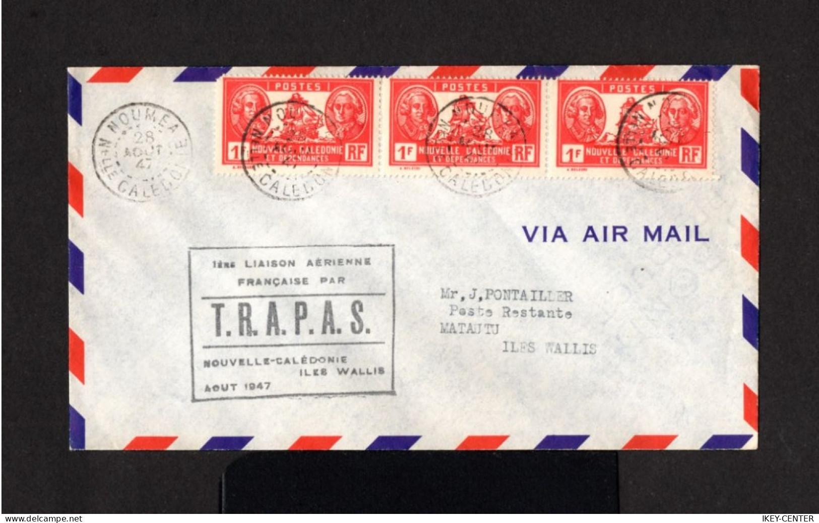 15499-NOUVELLE CALEDONIE-AIRMAIL COVER NOUMEA To MATAUTU(wallis Futuna)1947.WWII.ENVELOPPE.New Caledonia.FRENCH COLONIES - Lettres & Documents