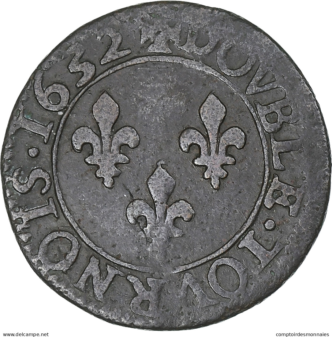 France, Louis XIII, Double Tournois, 1632, Tours, Cuivre, TB+, CGKL:440 - 1610-1643 Ludwig XIII. Der Gerechte