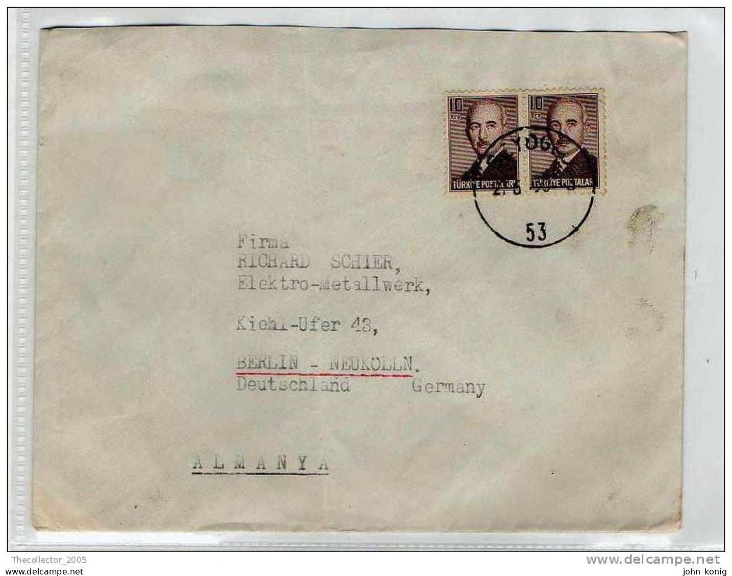 LETTERA ANNI '50 DA TURCHIA A GERMANIA (BERLINO) - LETTER (OF '50s) FROM TURKEY TO GERMANY-BERLIN - FDC