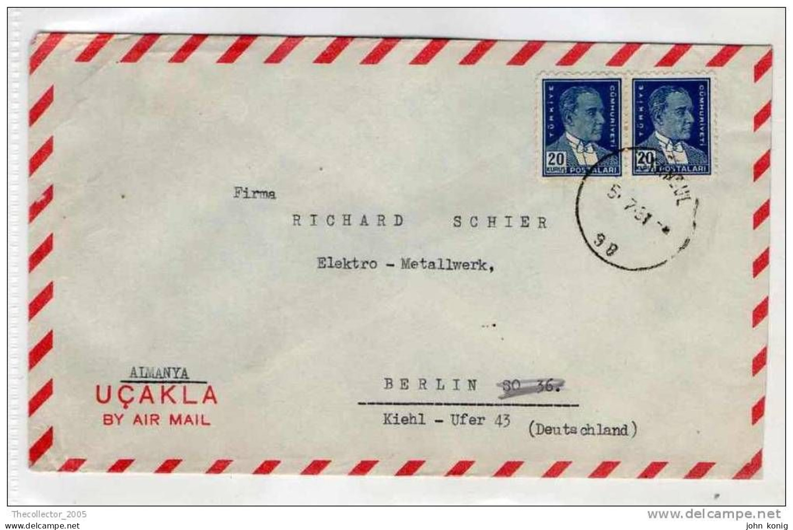 LETTERA ANNI '50 DA TURCHIA A GERMANIA (BERLINO) - LETTER (OF '50s) FROM TURKEY TO GERMANY-BERLIN - FDC