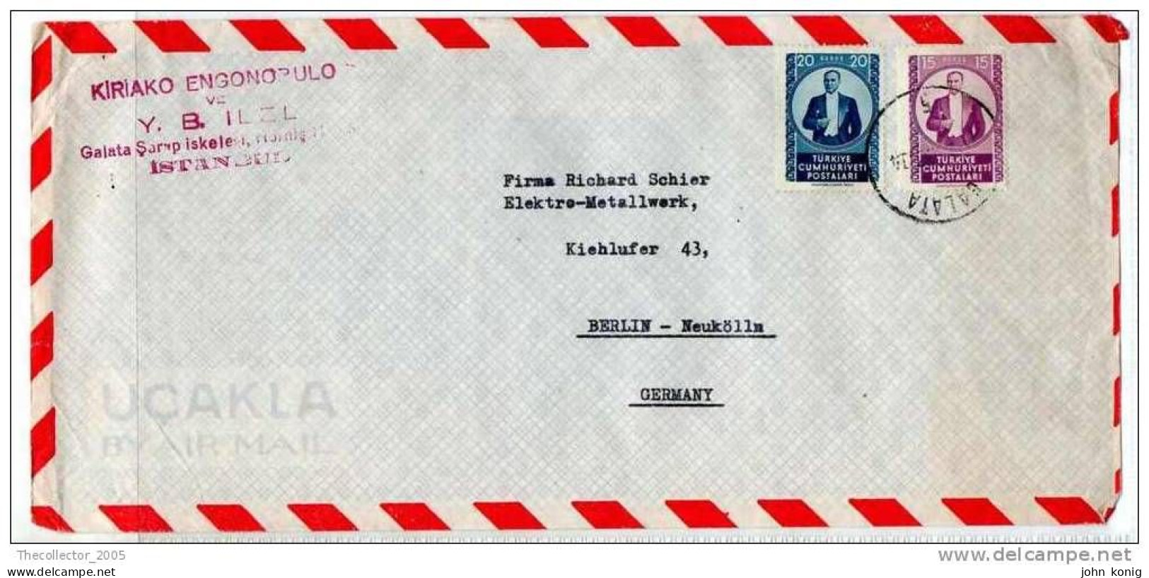 LETTERA ANNI '50 DA TURCHIA A GERMANIA (BERLINO) - LETTER (OF '50s) FROM TURKEY TO GERMANY-BERLIN - FDC