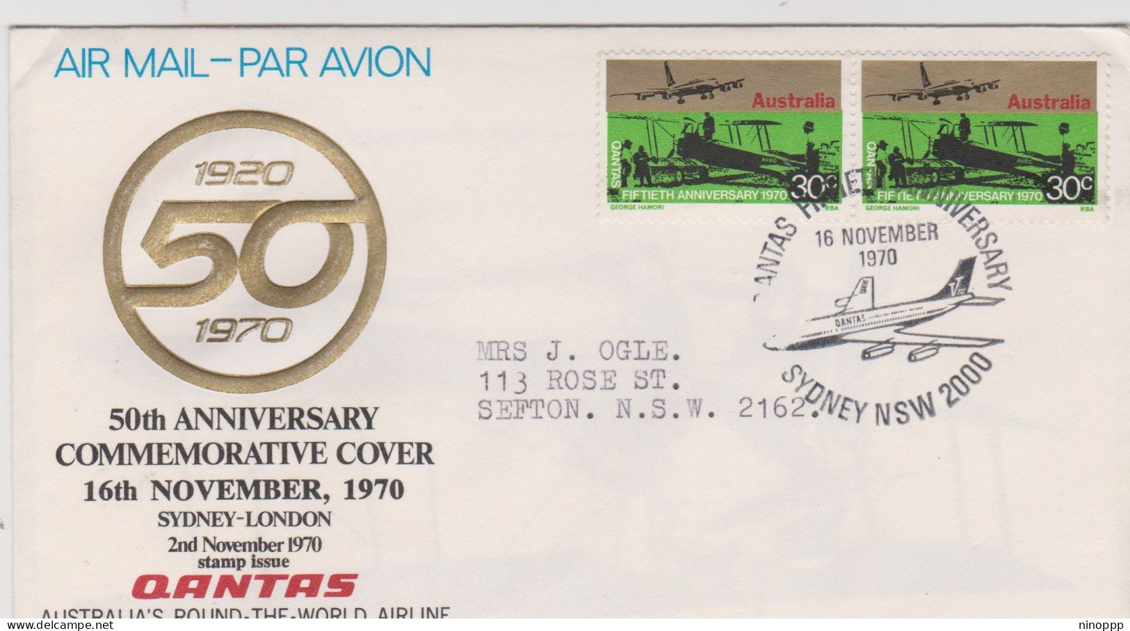 Australia PM 341 1970 50th Anniversary Qantas ,souvenir Cover - Cartas & Documentos