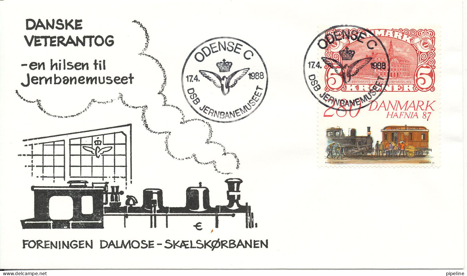 Denmark Cover Odense DSB Jernbanemuseet 17-4-1988 Danish Vintage Train Dalmose - Skælskörbanen With Cachet - Covers & Documents