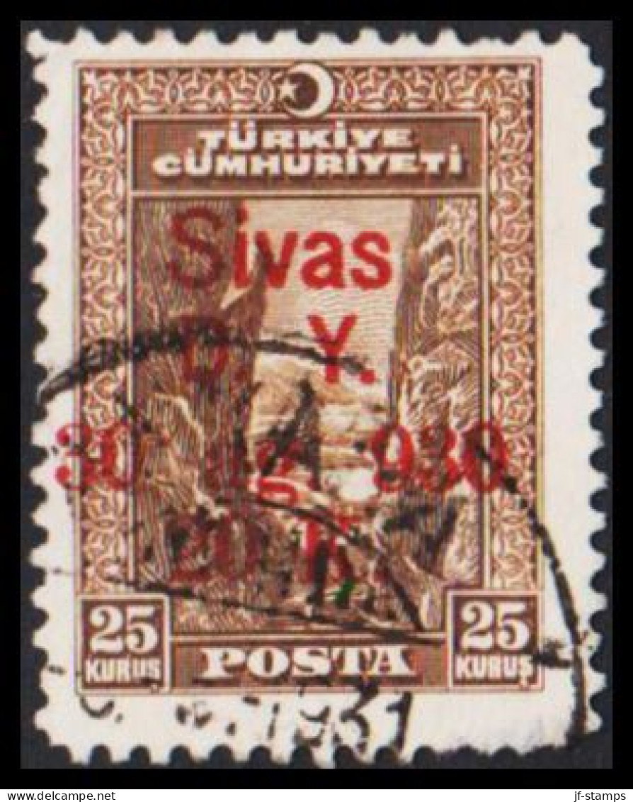 1929. TÜRKIYE. Sivas  D. Y.  30 Ag. 930 Overprint On 25 K. (Michel 928) - JF539394 - Gebraucht