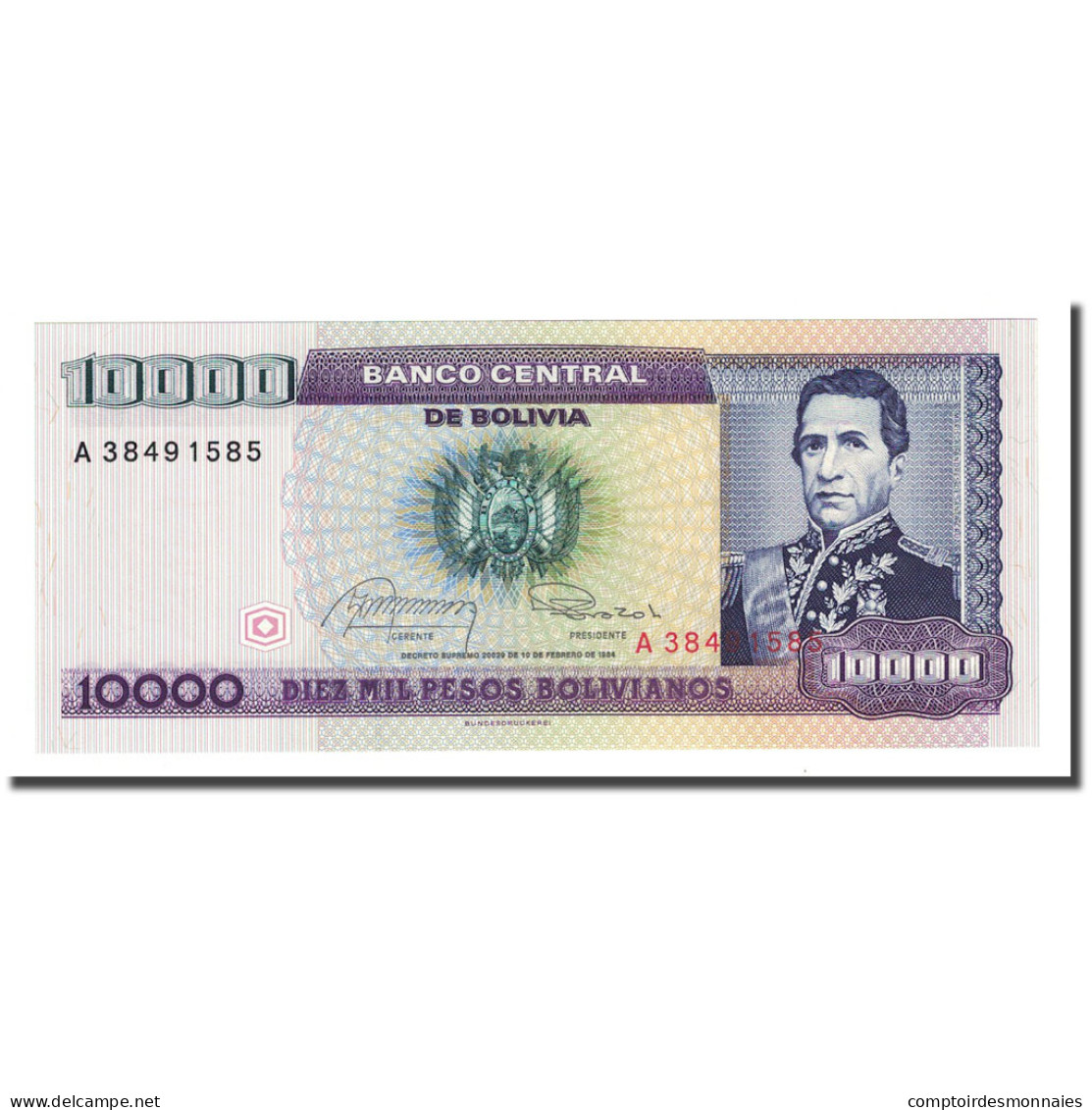 Billet, Bolivie, 10,000 Pesos Bolivianos, 1984-02-10, KM:169a, NEUF - Bolivië