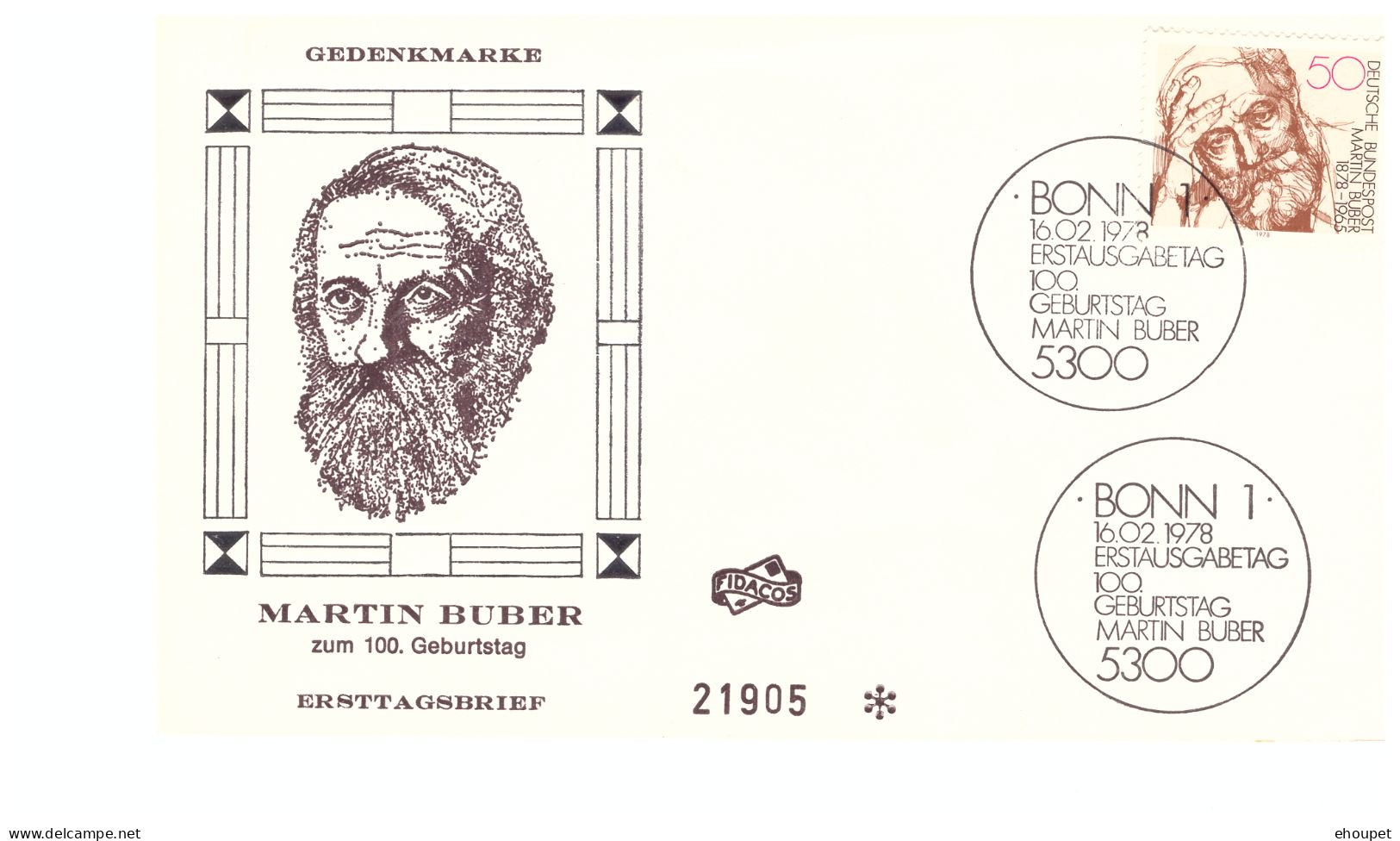 FDC BONN 16 FEVRIER 1978 MARTIN BUBER - Sonstige & Ohne Zuordnung