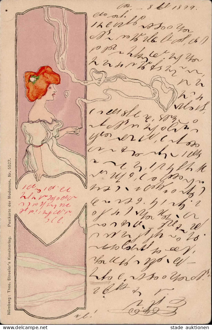 Kirchner, Raphael Jugendstil Dame Beim Rauchen 1899 II (Abschürfung RS, Reißnagelloch) Art Nouveau - Kirchner, Raphael