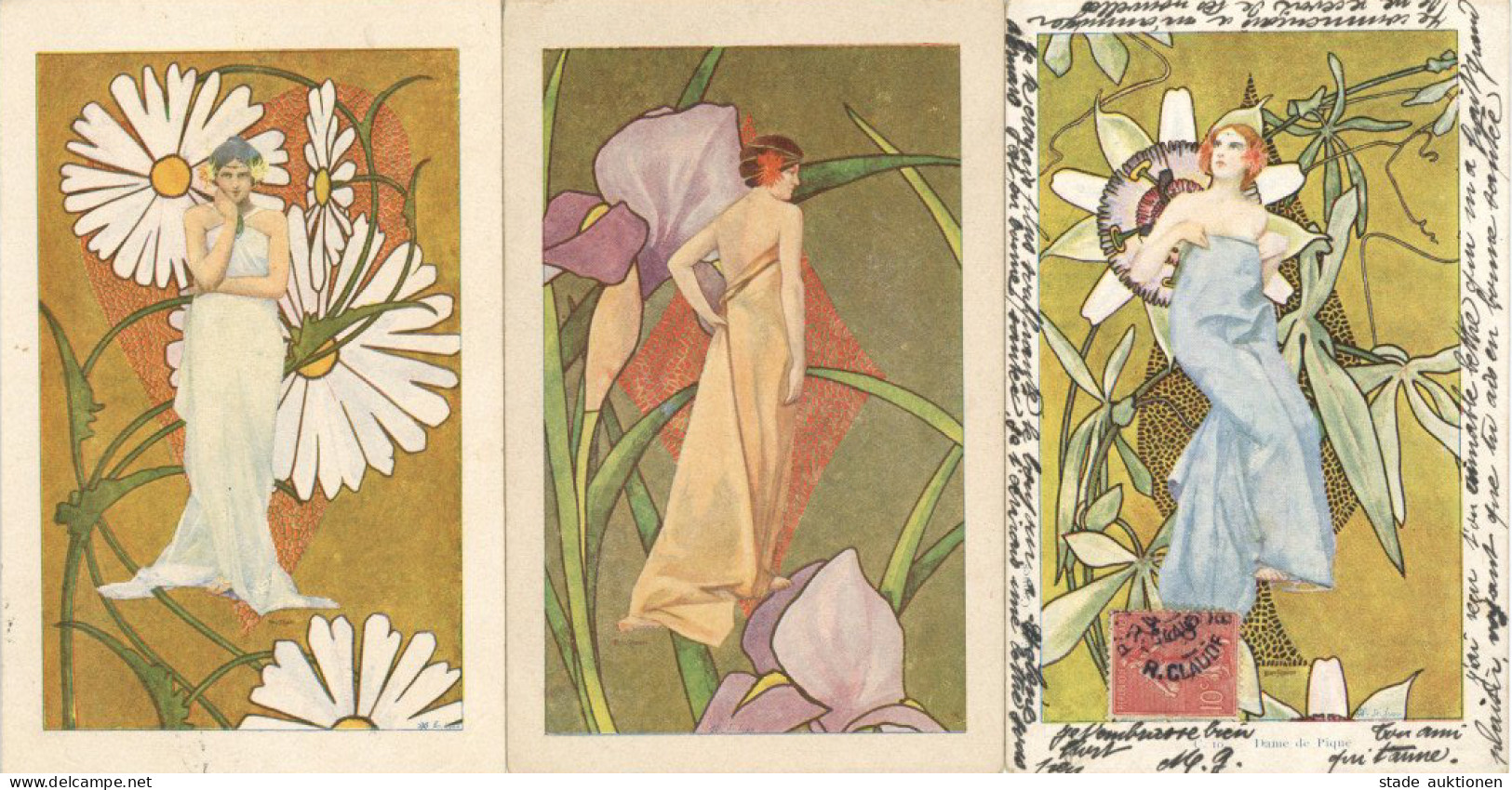 Jugendstil Lot Mit 3 Künstlerkarten Art Nouveau - Autres & Non Classés