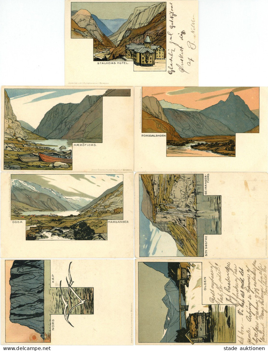 Jugendstil NORWEGEN Serie Von 7 Ansichtskarten John Griegs Kunstanstalt, Bergen In Unterschiedlicher Erhaltung Art Nouve - Autres & Non Classés