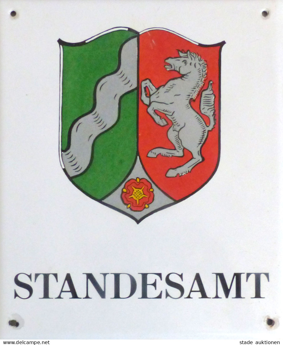 Emaille-Schild Standesamt Mit Landeswappen NRW Ca. 25x30cm Gewicht 1,3kg In Guter Erhaltung - Werbepostkarten