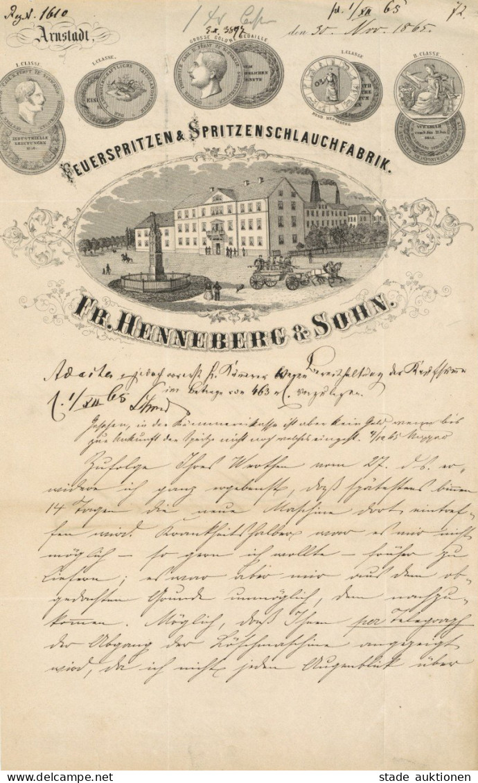 Industrie Arnstadt Schreiben Der Firma Henneberg Und Sohn Feuerspritzen Und Spritzenschlauchfabrik 1865 II - Industrie