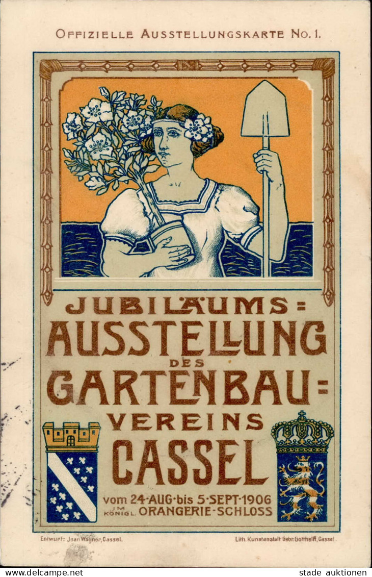 Landwirtschaft - GARTENBAU-AUSSTELLUNG CASSEL 1906 Offiz. Ausstellungskarte No. 1 Ecke Gestoßen I-II Paysans - Sonstige & Ohne Zuordnung