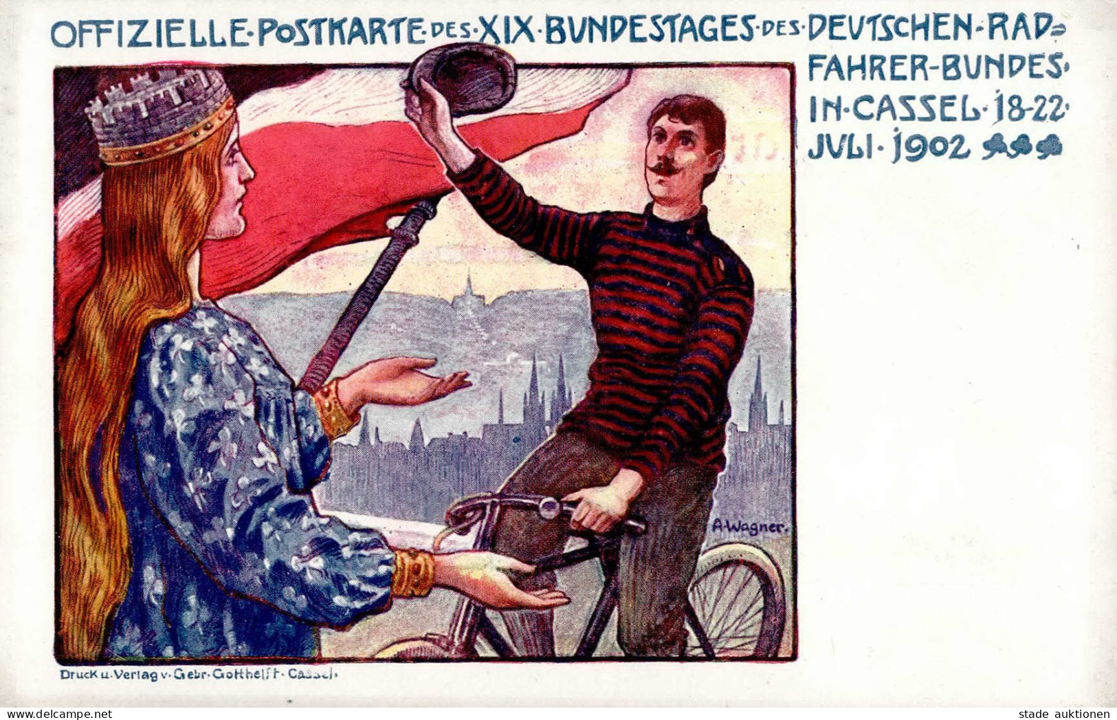 KASSEL - Erinnerung An Den XIX.BUNDESTAG D. DEUTSCHEN RADFAHRER-BUNDES 1902 I Künstlerkarte Sign. A.Wagner I - Ausstellungen