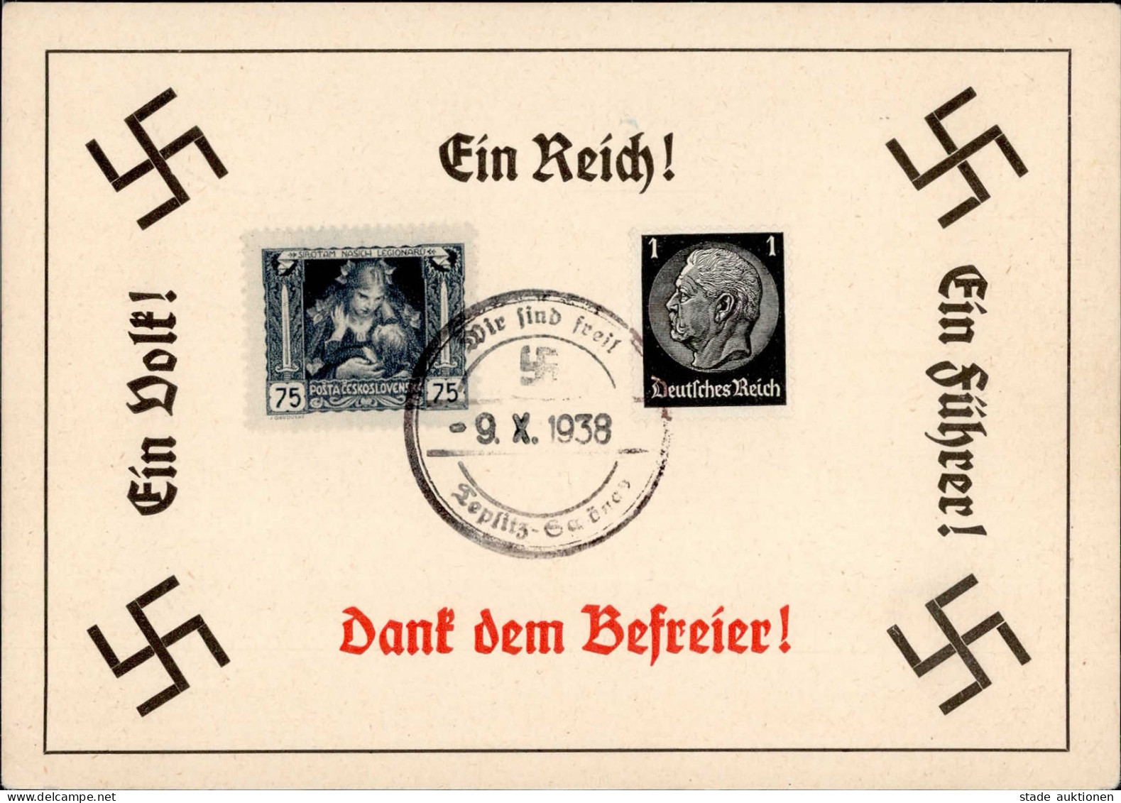 NS-GEDENKBLATT WK II - S-o TEPLITZ-SCHÖNAU 1938 I - War 1939-45