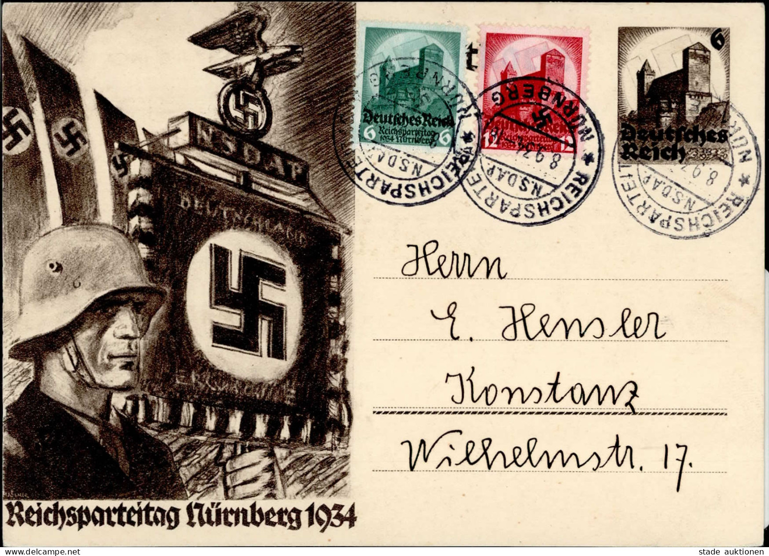 Reichsparteitag NSDAP Nürnberg (8500) Sonderstempel Auf Ganzsache 1934 I-II - Guerra 1939-45