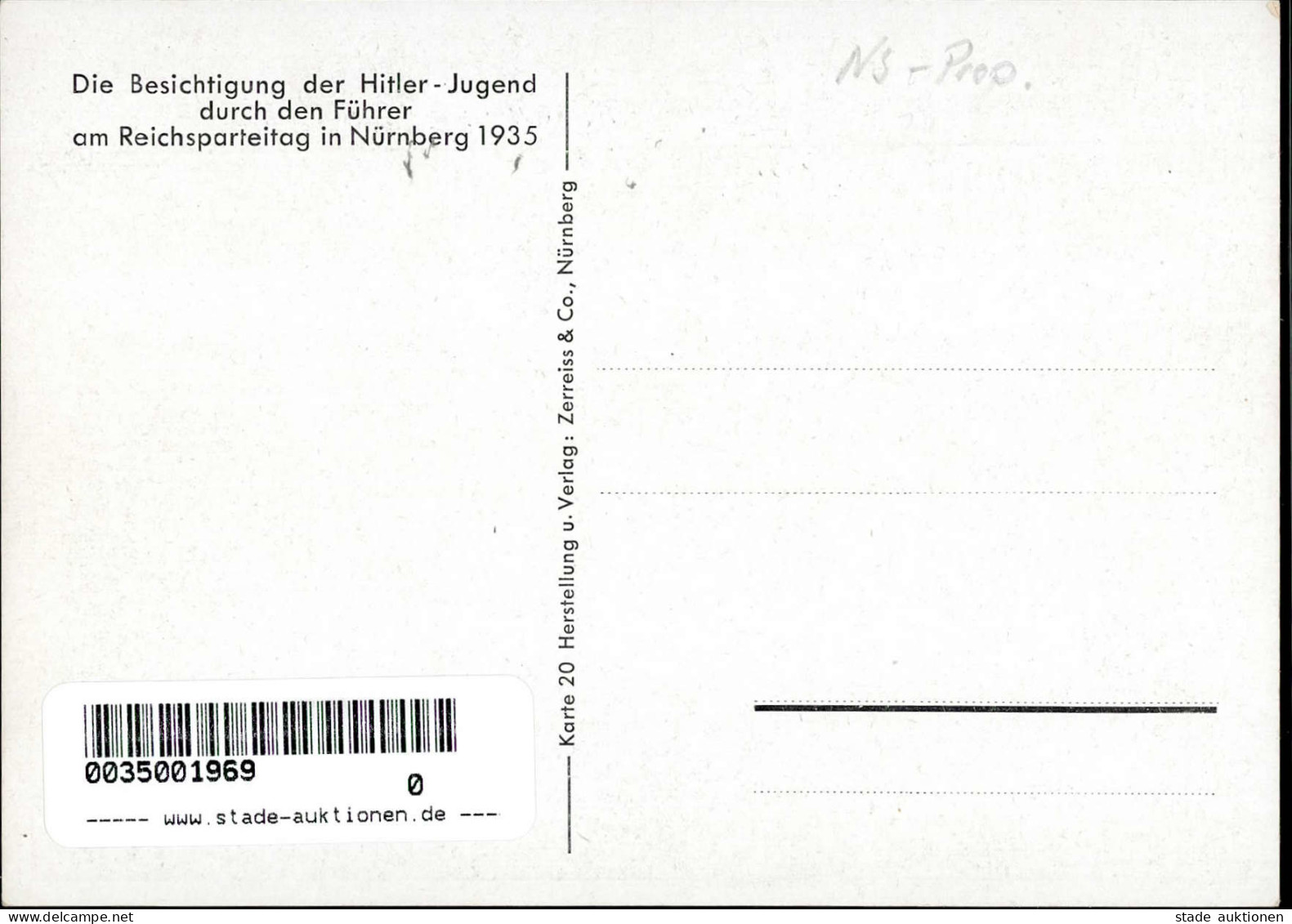REICHSPARTEITAG NÜRNBERG 1935 WK II - Zerreiss Karte 20 Besichtigung Der HJ Durch Den Führer I - Guerre 1939-45