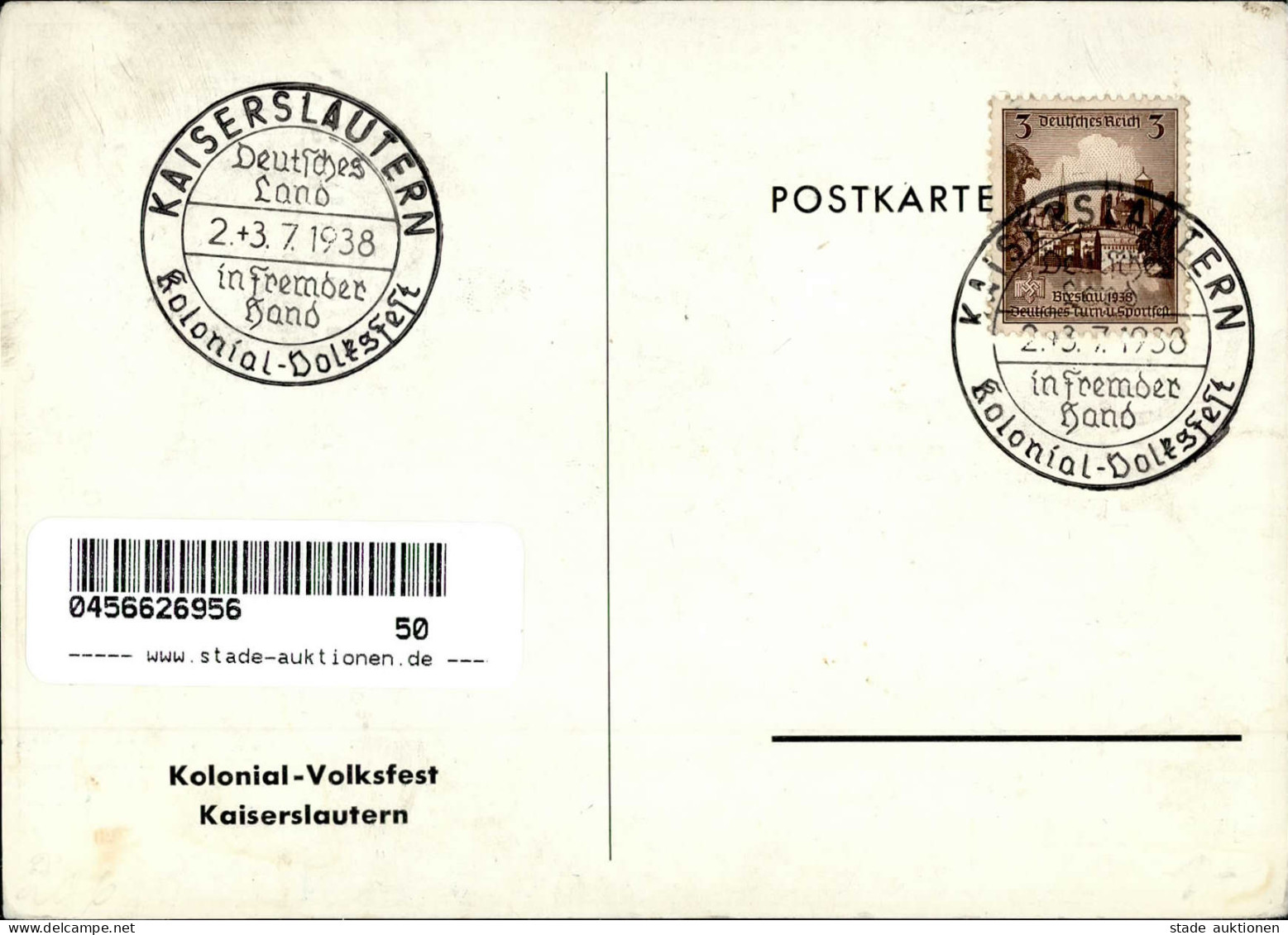 KAISERSLAUTERN WK II - KOLONIAL-VOLKSFEST Kaiserslautern 1938 Mit S-o I - War 1939-45