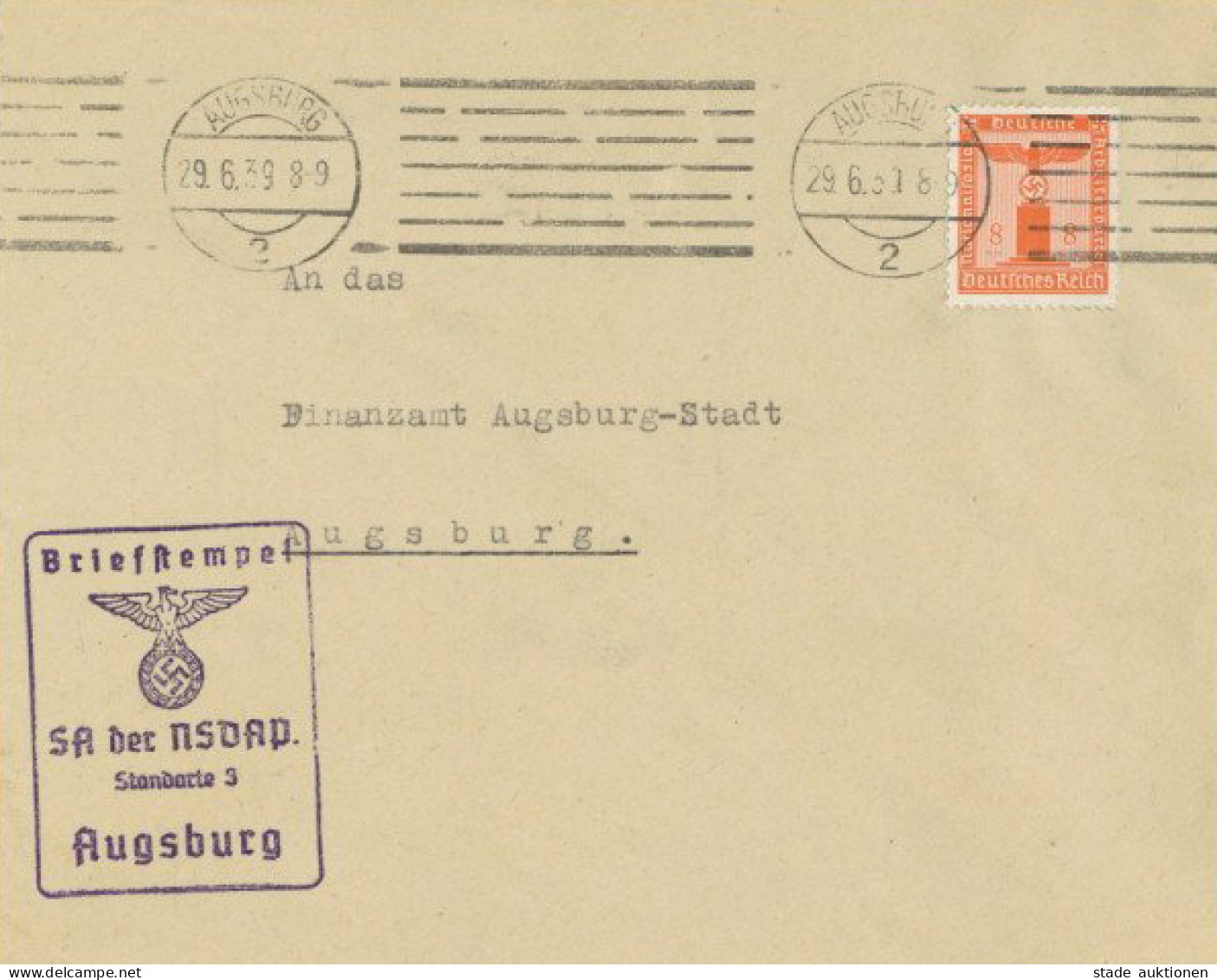 SA Der NSDAP Standarte 3 Augsburg Dienstpost Parteidienstmarke EF 1939 I- - Weltkrieg 1939-45