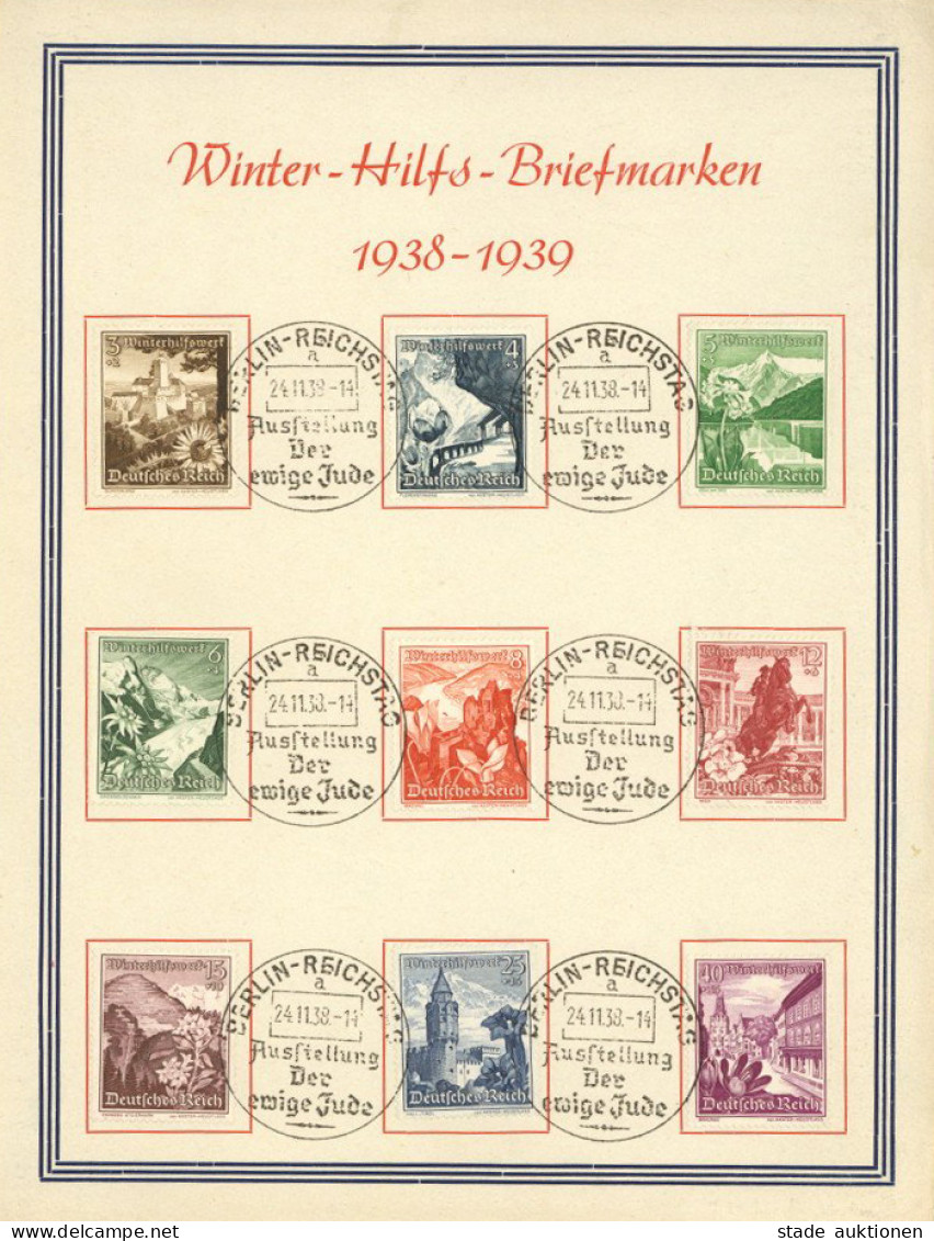 WHW WK II - DINA5-WHW-GEDENKBLATT WHW-BRIEFMARKEN 1938-1939 S-o Ausstellung EWIGE JUDE 1938 I-II Expo - War 1939-45