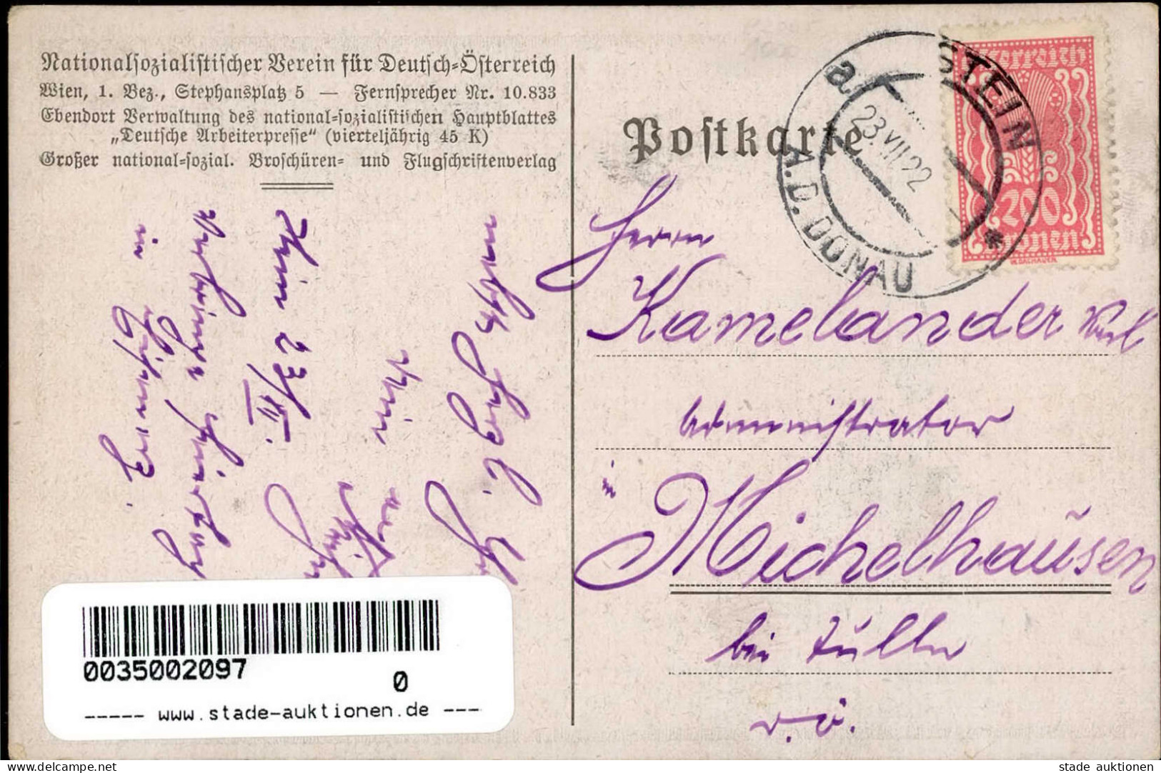 KRIEGSWEIHNACHT WK II - HEIL WEIHNACHT NS-VEREIN Für DEUTSCH-ÖSTERREICH Sign. 1921 O Österreich 1922 I-II - Weltkrieg 1939-45