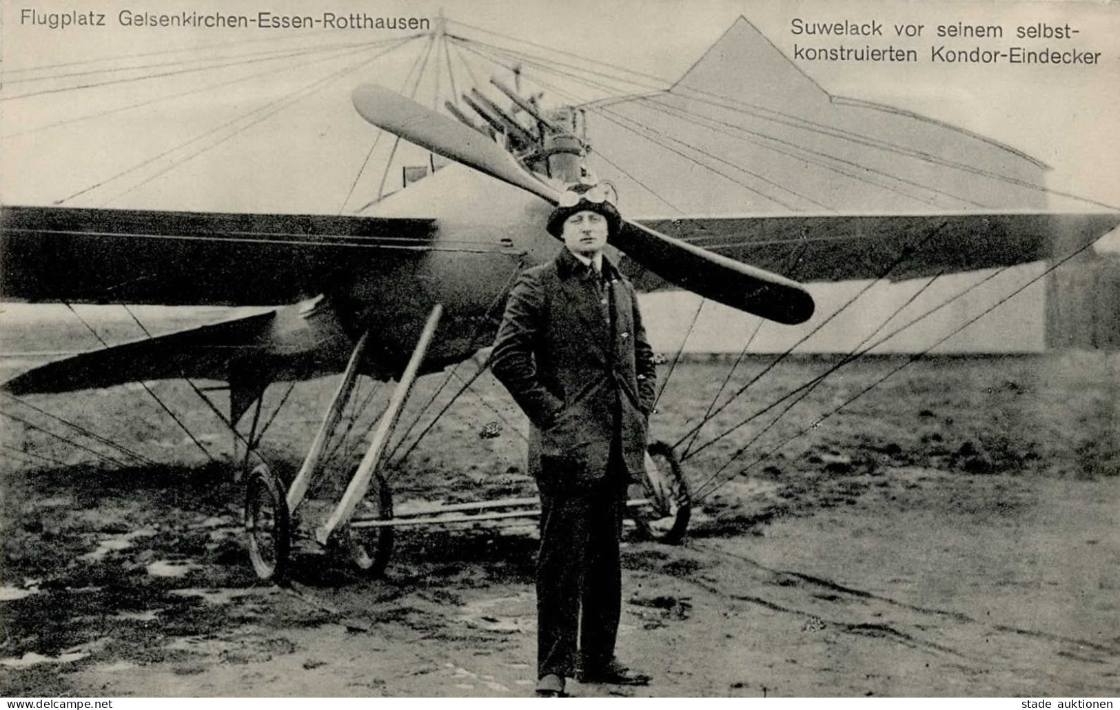 Gelsenkirchen Flugplatz Suwelack Vor Seinem Selbstkonstruierten Kondor-Eindecker I-II - Weltkrieg 1914-18