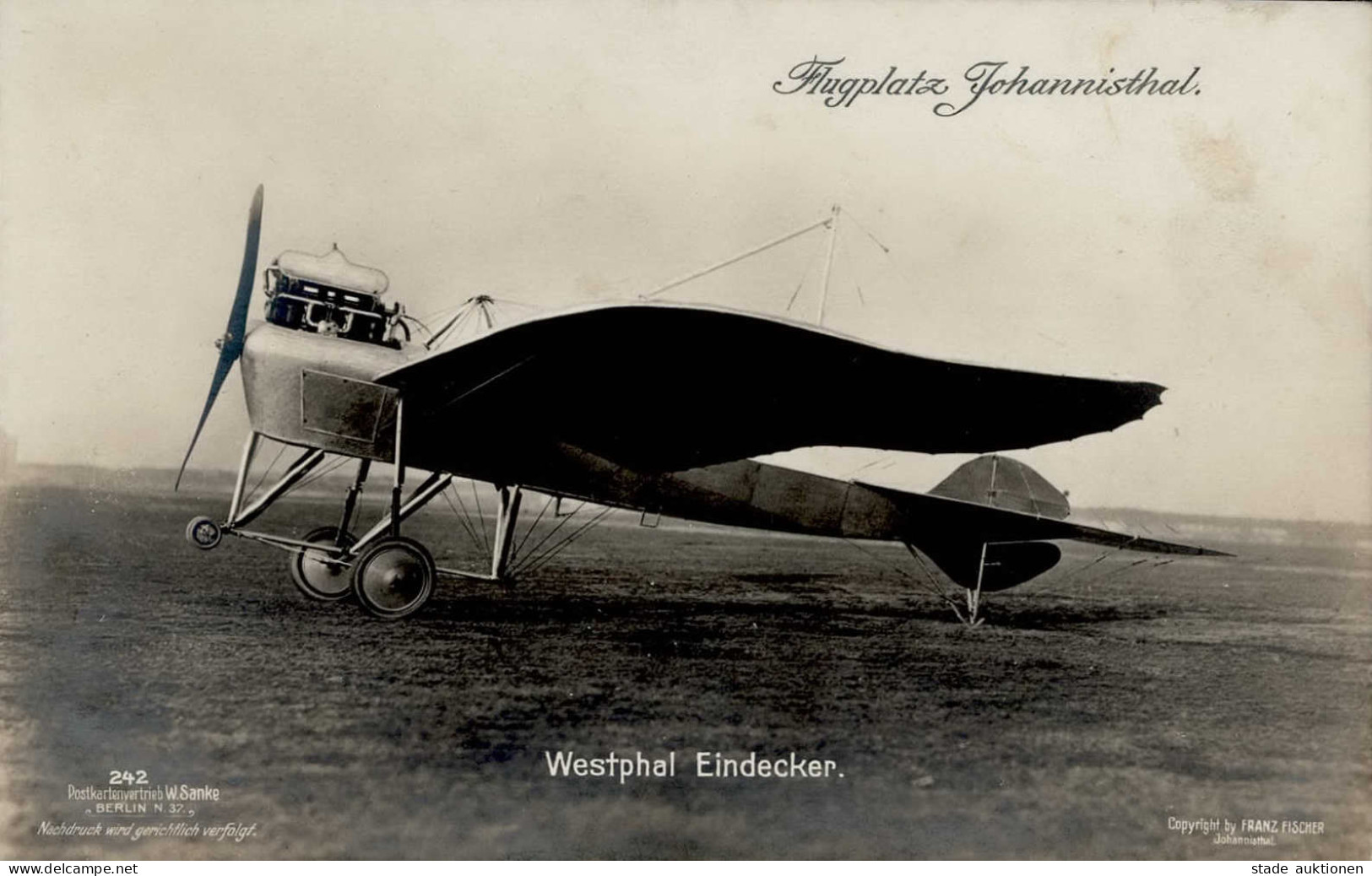 Sanke Flugzeug Johannisthal 242 Westphal Eindecker I-II (fleckig) Aviation - Guerre 1914-18