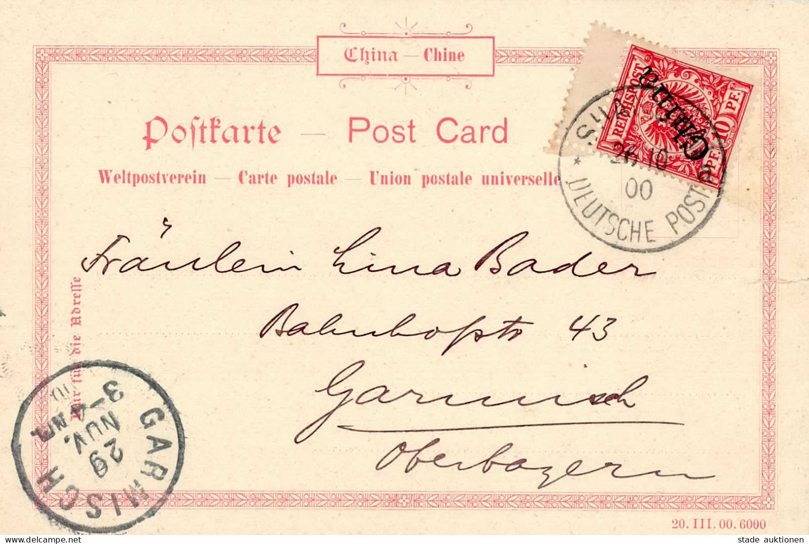 Deutsche Post In China Chinesische Hochzeit Stempel Shanghai 1900 (Marke Mit Anhängendem Zwischensteg) II (links Einriss - Ehemalige Dt. Kolonien