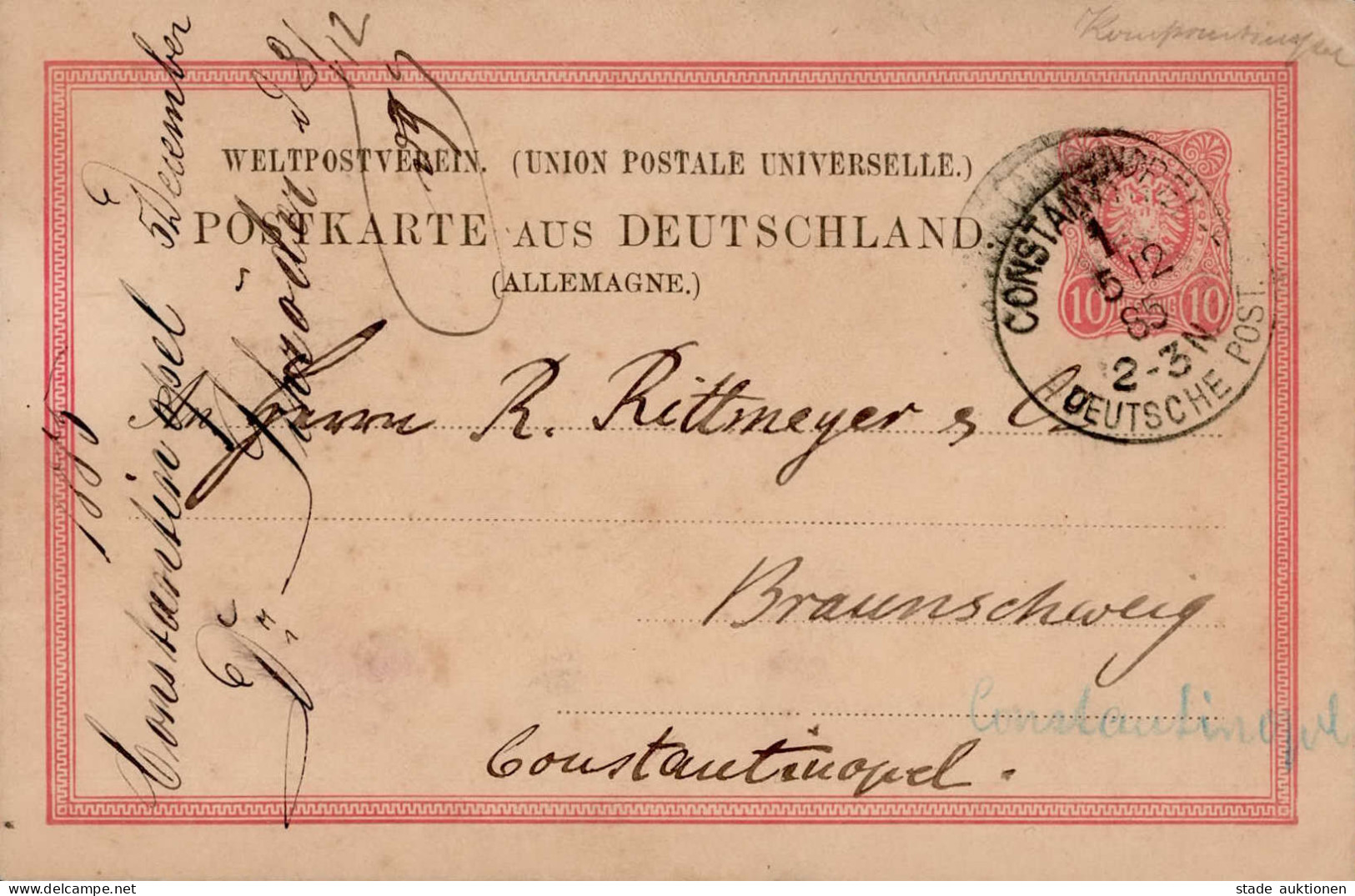 Deutsche Post Türkei Constantinopel Vorläufer auf DR Pfennig Ganzsache 1885 II