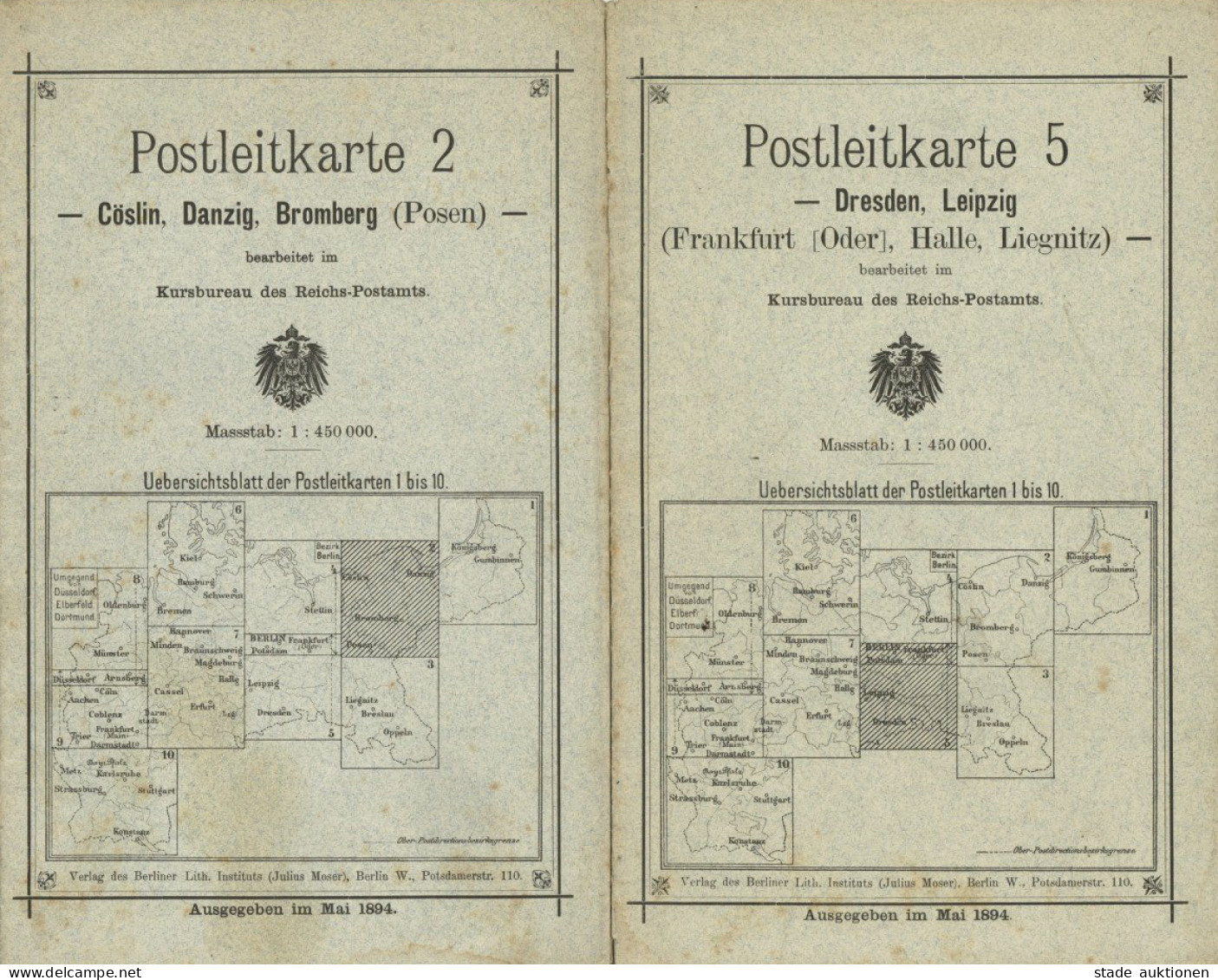 Postgeschichte Postleitkarte 1894 Lot Mit 5 Karten (1,2,5,9,10) Verlag Julius Moser Berlin In Unterschiedlicher Erhaltun - Sonstige & Ohne Zuordnung