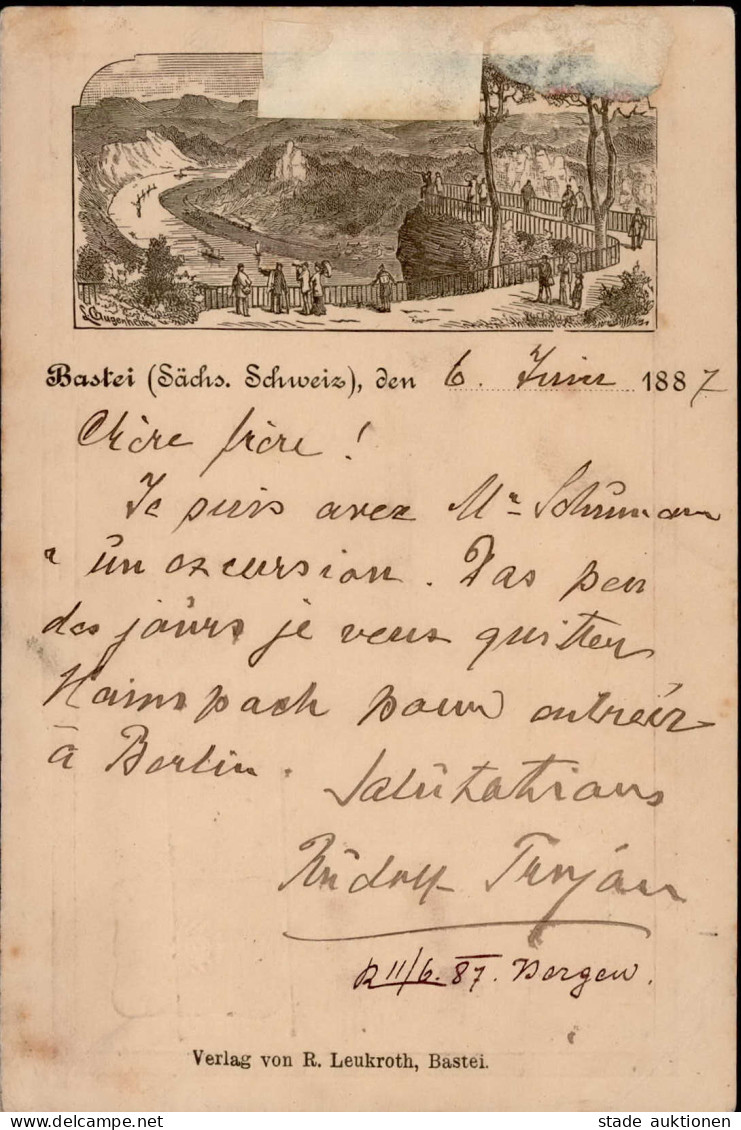 Vorläufer 1887 Bastei Auf DR-GSK Mit Rahmenstempel Bastei II (vs Klebereste) - Geschichte