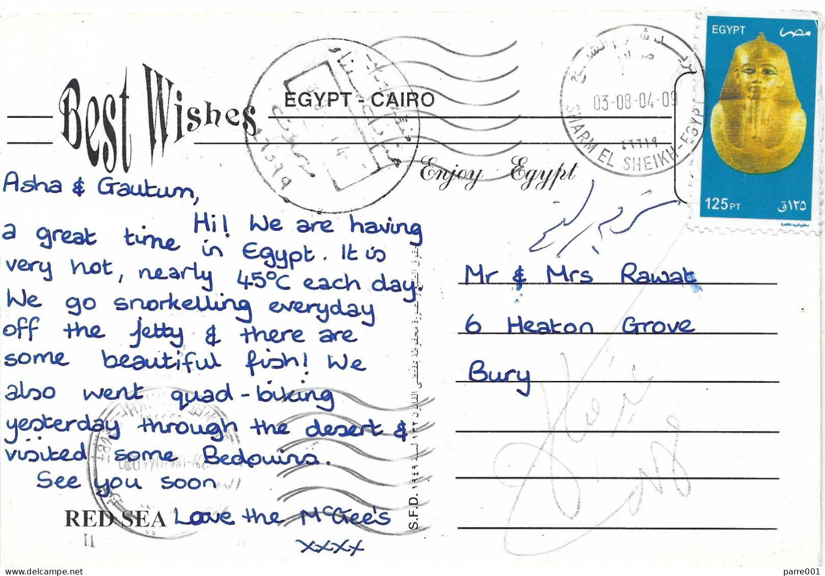 Egypt 2004 Sharm El Sheik 46619 Via South Sinai 46599 Viewcard To UK - Lettres & Documents