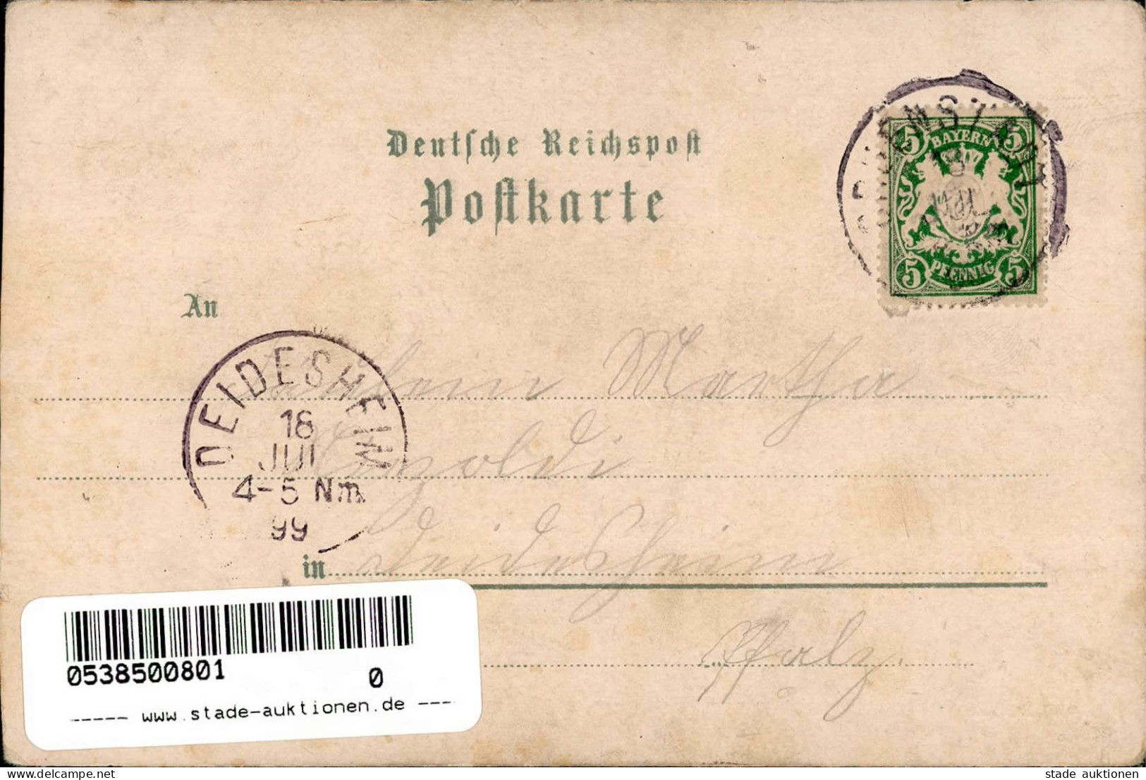 Grünstadt (6718) Postamt  Bahnhof Hauptstrasse 1899 II (fleckig, Ecken Abgestossen) - Autres & Non Classés