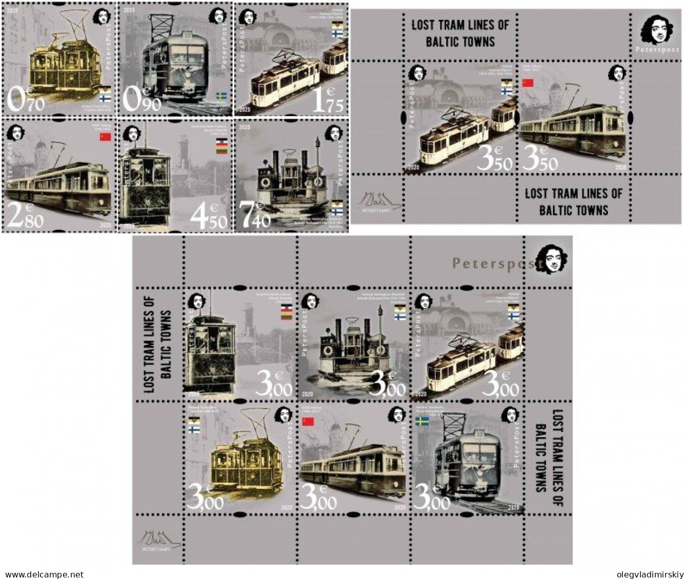 Finland Finnland Finlande 2020 Lost Tram Lines Of Baltic Towns Peterspost Complete Of Stamp Set And 2 Block's MNH - Unused Stamps