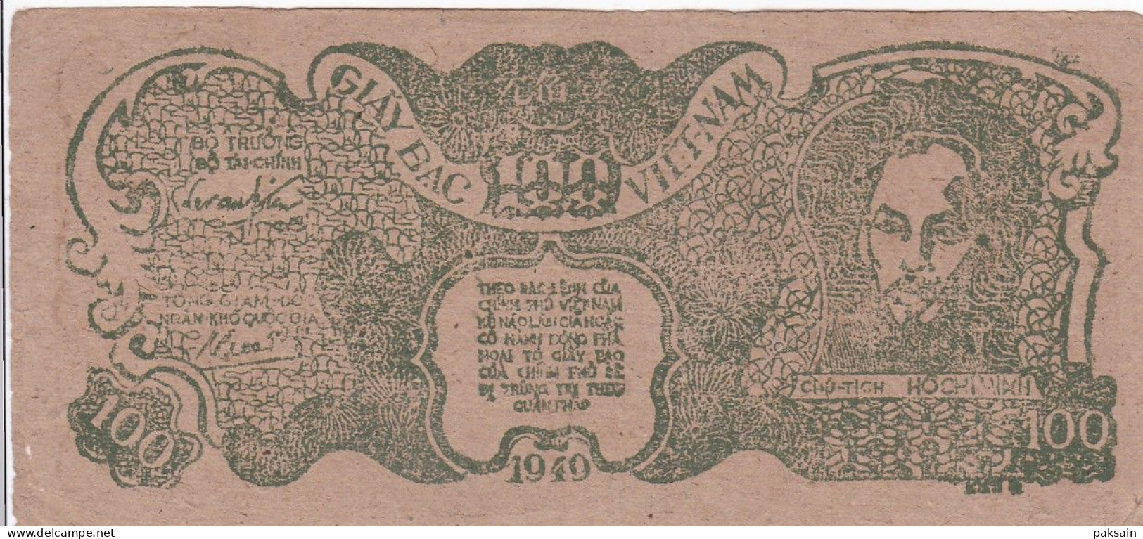 RARE Billet Giay Bac VIET-NAM Nam 100 Dong 1949 Ho Chi Minh Vietnam Indochine - Vietnam