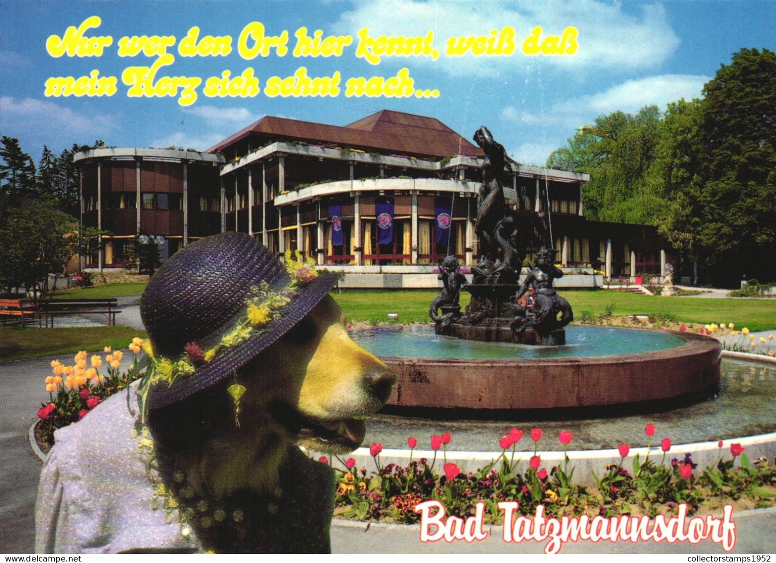 BAD TATZMANNSDORF, FOUNTAIN, DOG, HAT, ARCHITECTURE, PARK, AUSTRIA - Oberwart