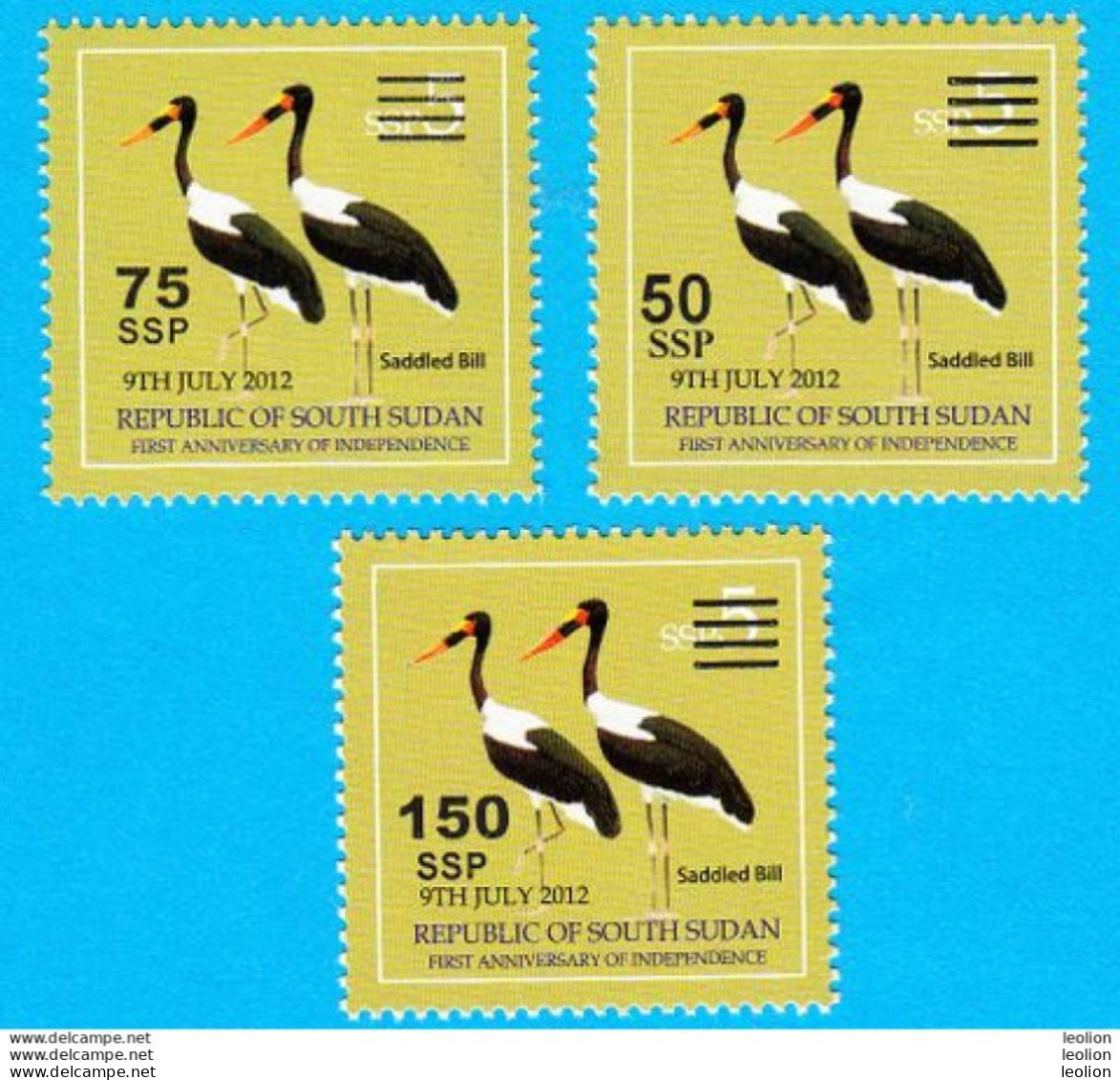 SOUTH SUDAN Surcharged Overprints On 5 SSP Birds Stamps Of The 2nd Set SOUDAN Du Sud Südsudan - Sud-Soudan