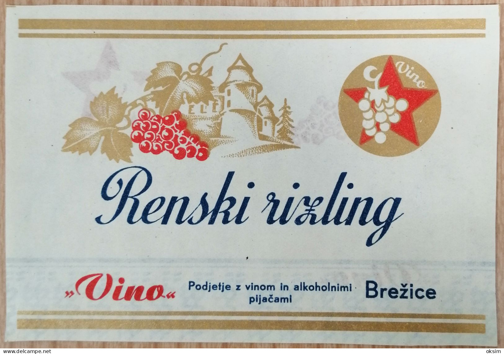 Renski Rizling-Riesling Label-Etikett, Slovenija, Brežice, Cca 12.5x8.5 Cm - White Wines