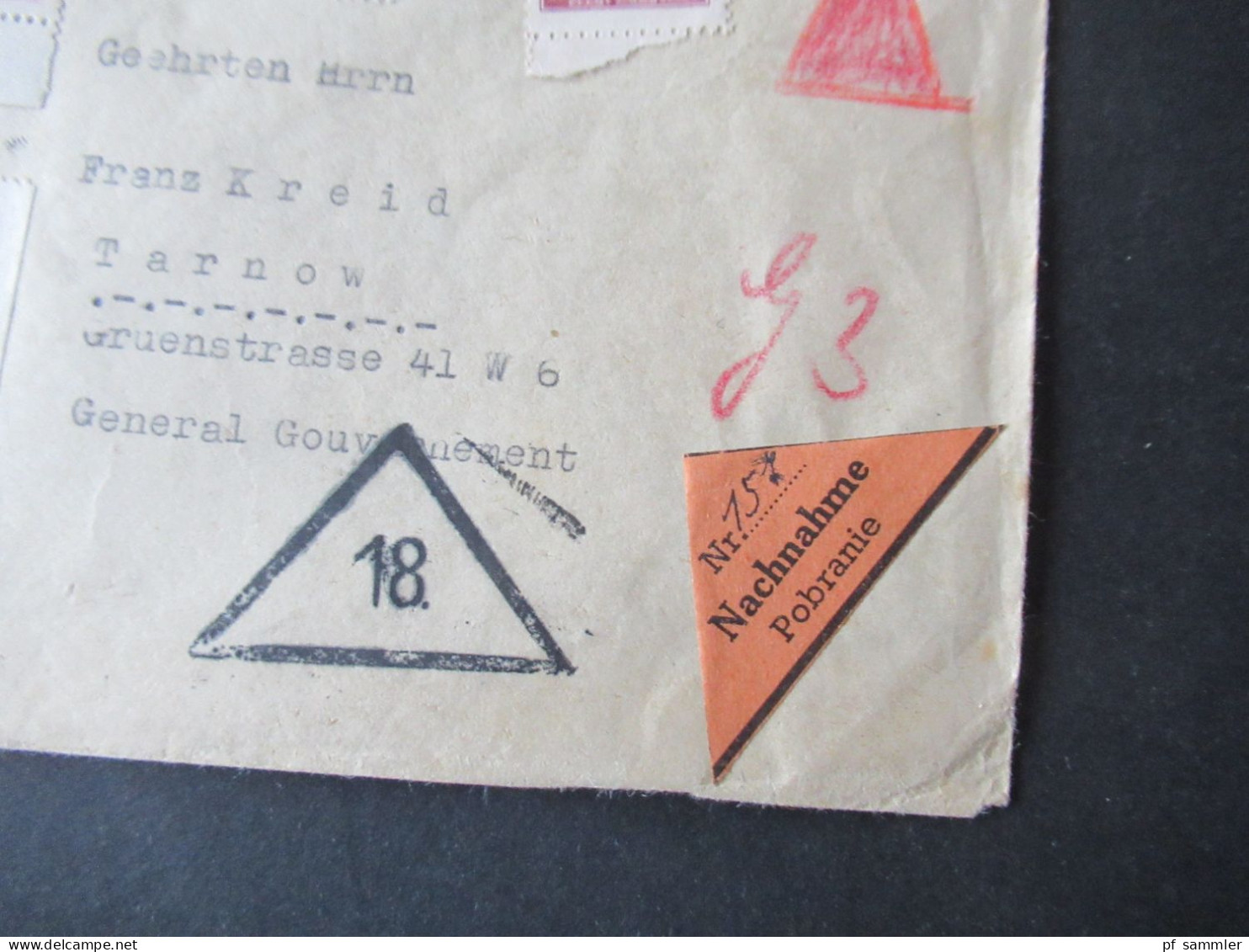 3.Reich 1943 Böhmen Und Mähren Einschreiben Prag 1 / Nachnahme Beleg Ins Generalgouvernement Mit Ank. Stempel Tarnow - Covers & Documents