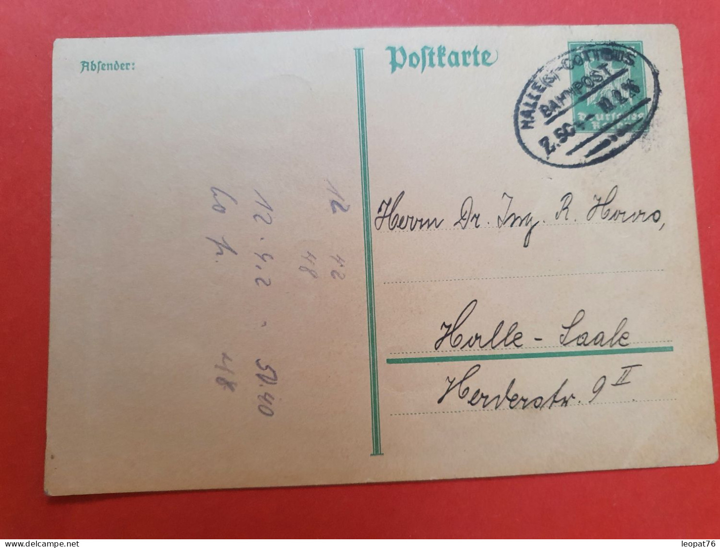 Allemagne - Oblitération Ambulant Sur Entier Postal Pour Halle En 1926 - D 169 - Cartoline