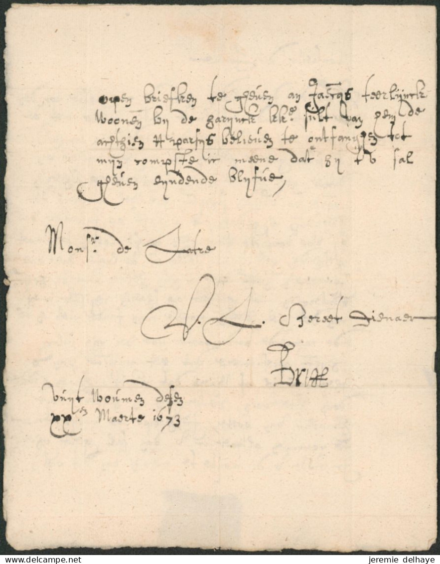 Précurseur - LAC Daté Mars 1673 (Texte Latin, Origine à Déterminer) En Franco > Brugghe (Brugge). TB état ! - 1621-1713 (Paesi Bassi Spagnoli)