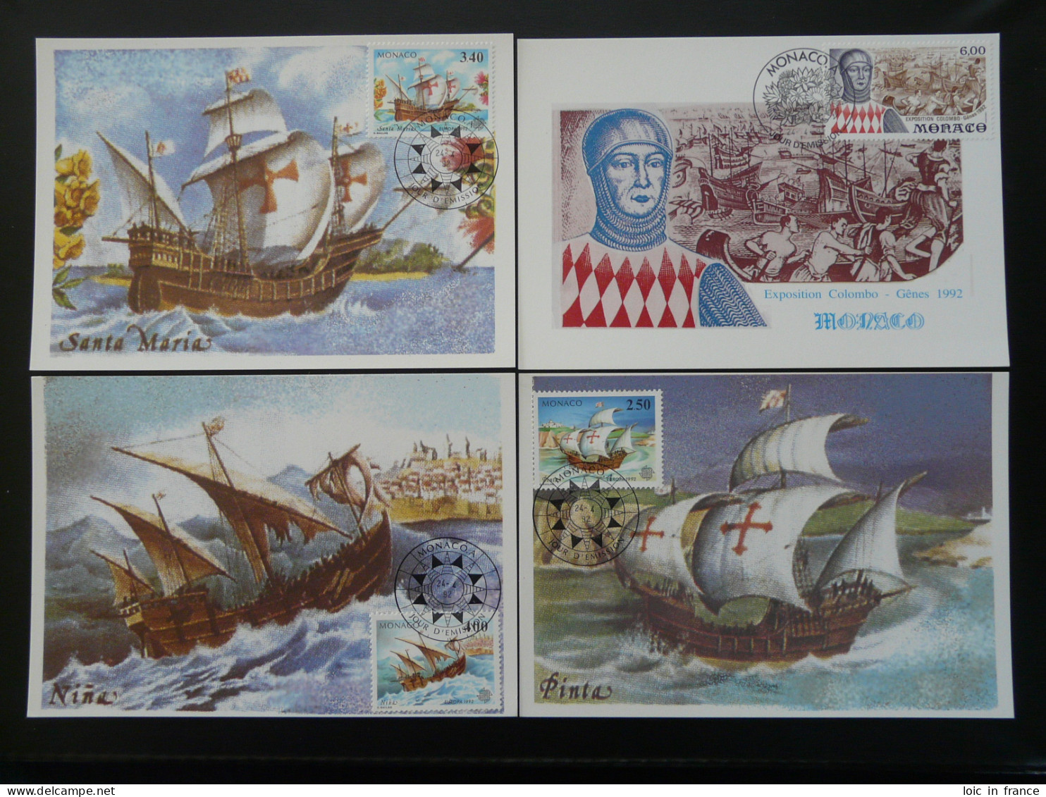 Série De 4 Set Of 4 Cartes Maximum Cards Christophe Colomb Columbus Monaco Europa 1992 - Christopher Columbus