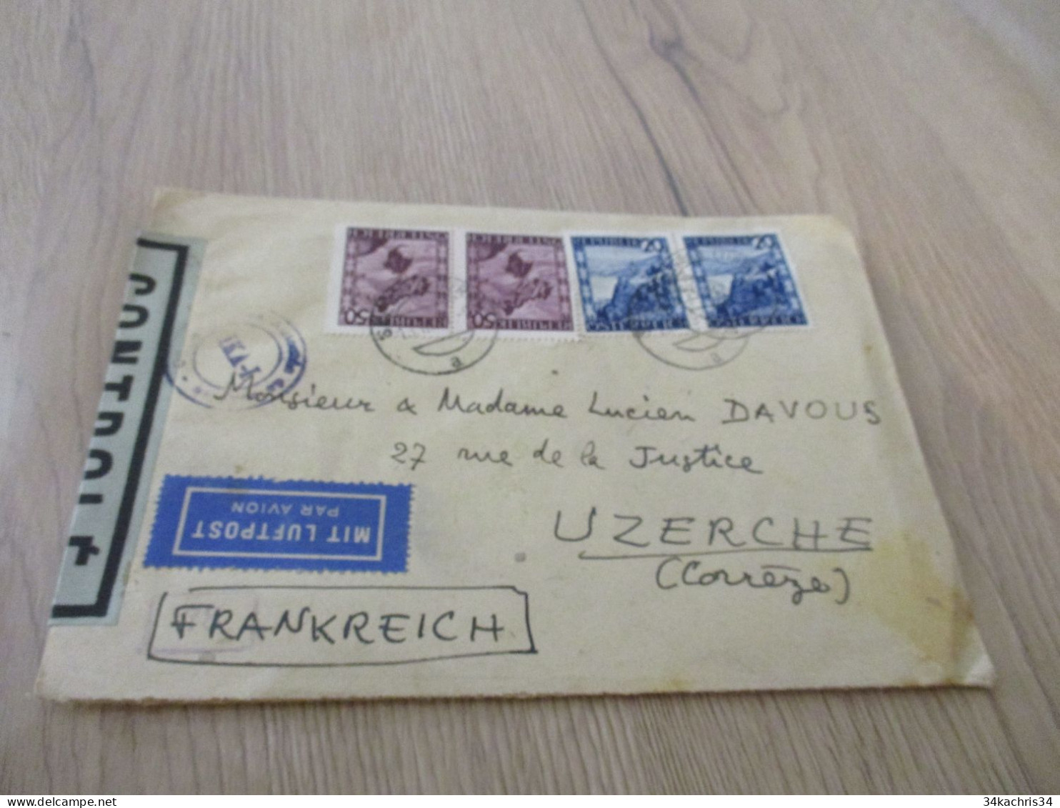 Lettre Autriche Austria En Censure Mit Luftpost 4 TP Anciens - Lettres & Documents