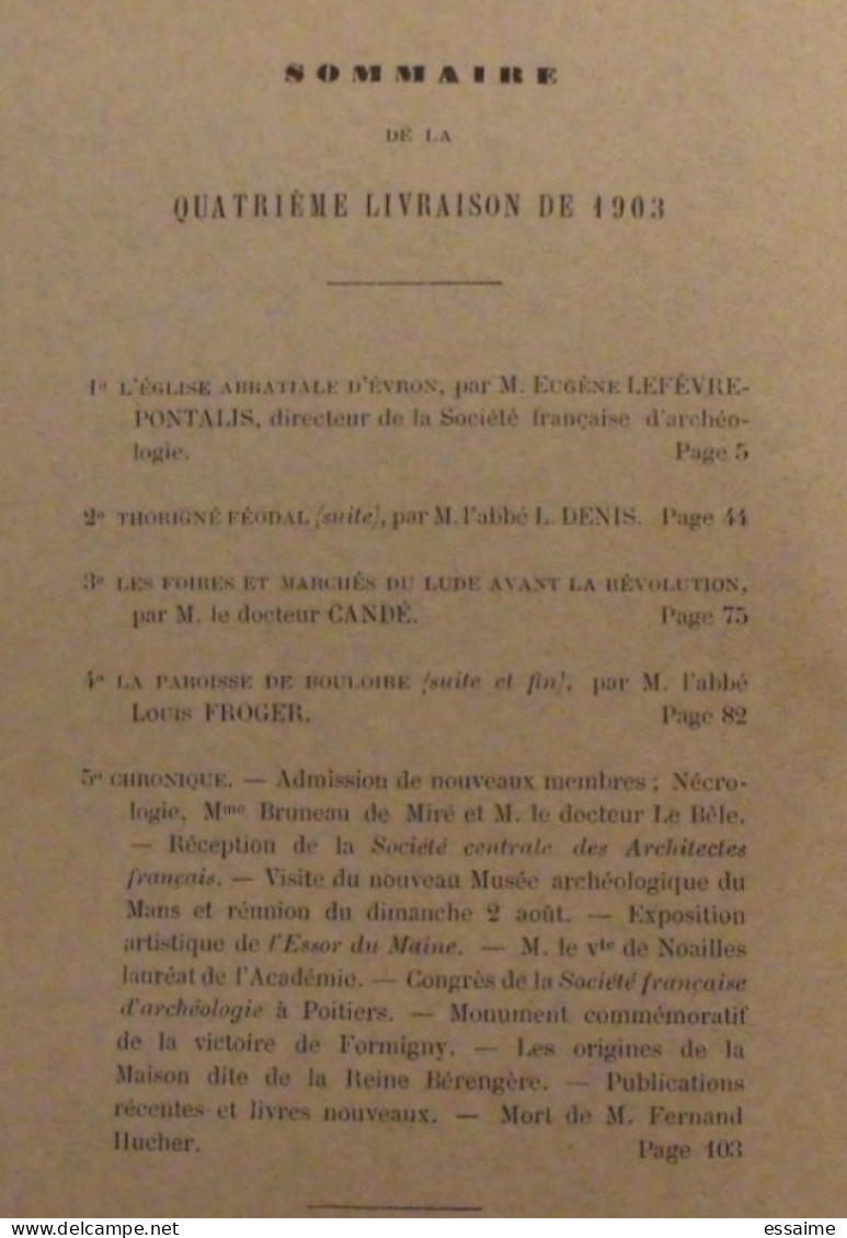 Revue Historique Et Archéologique Du Maine. Année 1903, 2ème Semestre (3 Livraisons). Tome LIV. Mamers, Le Mans - Pays De Loire