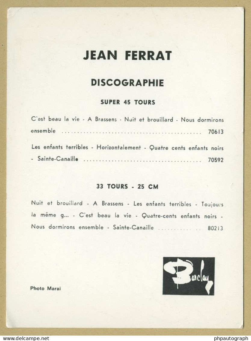Jean Ferrat (1930-2010) - Chanteur Français - Jolie Photo Dédicacée - 60s - Sänger Und Musiker