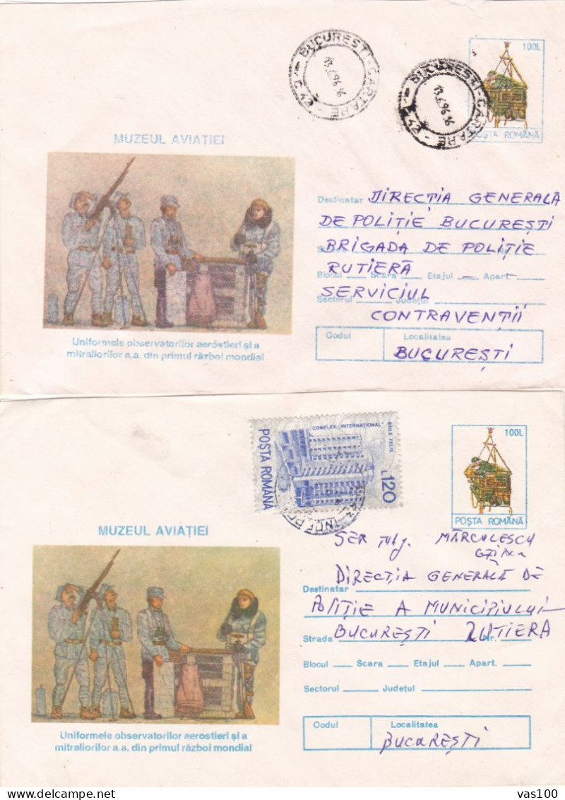 ERROR MILITARY UNIFORMS FROM WW1, 2 COVER STATIONERY COLOR ERROR 1996, ROMANIA - Errors, Freaks & Oddities (EFO)