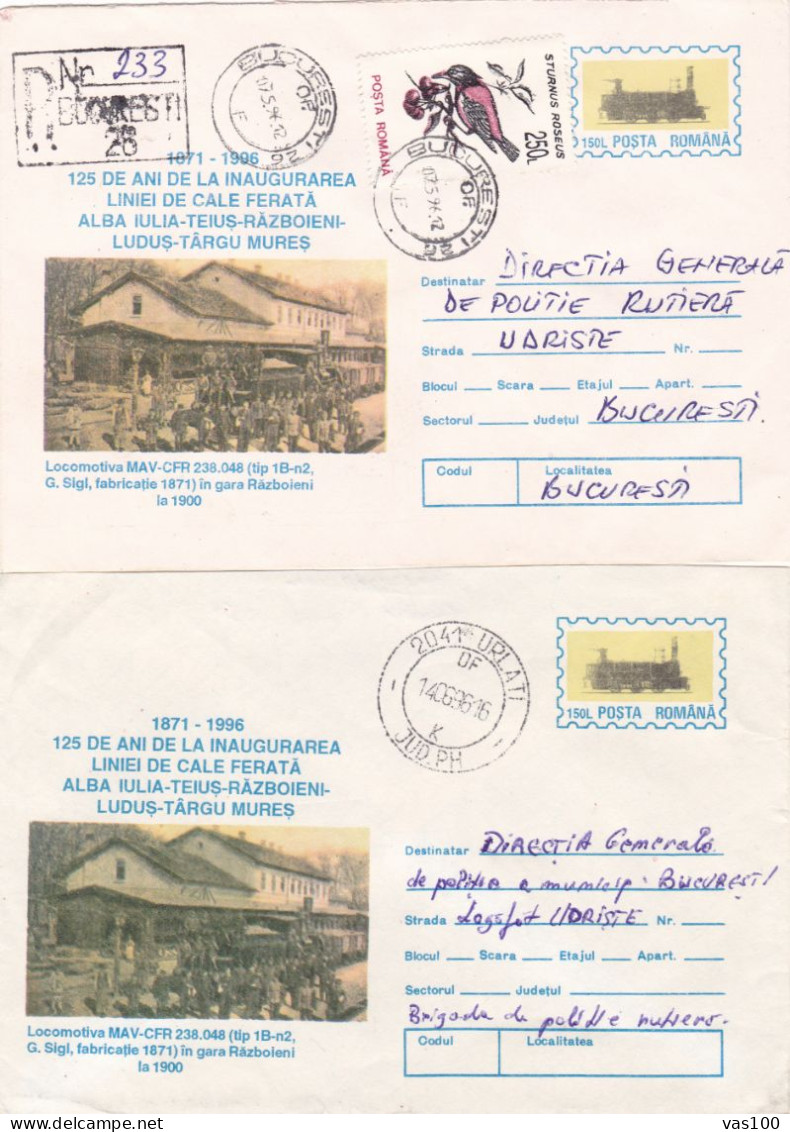 ERROR TRAIN IN RAZBOIENI RAILWAI STATION, 2 COVER STATIONERY COLOR ERROR 1996, ROMANIA - Errors, Freaks & Oddities (EFO)