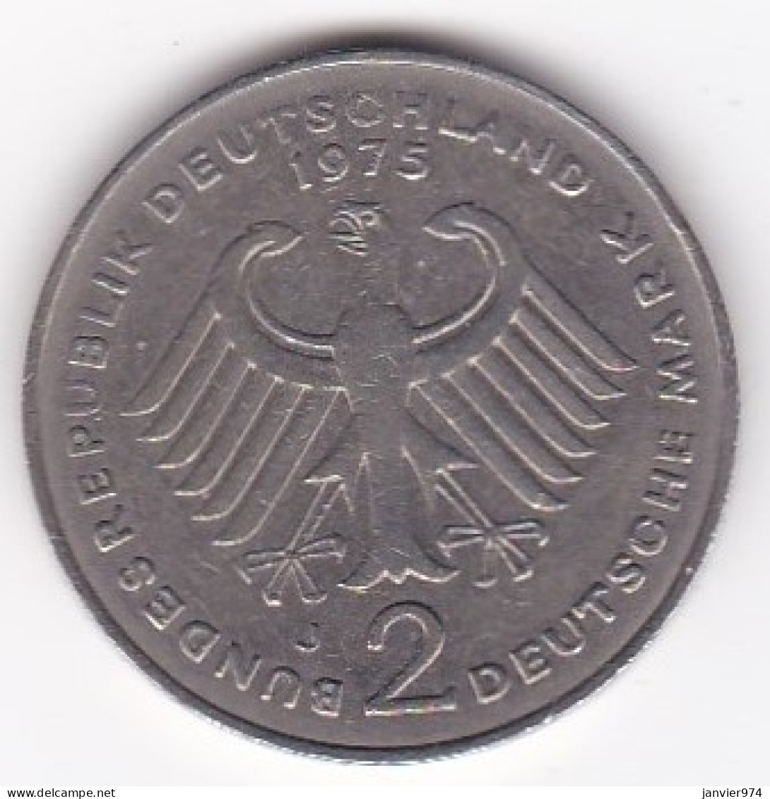 2 Deutsche Mark 1975 J HAMBOURG   , Konrad Adenauer, Cupronickel, KM# 124 - 2 Mark